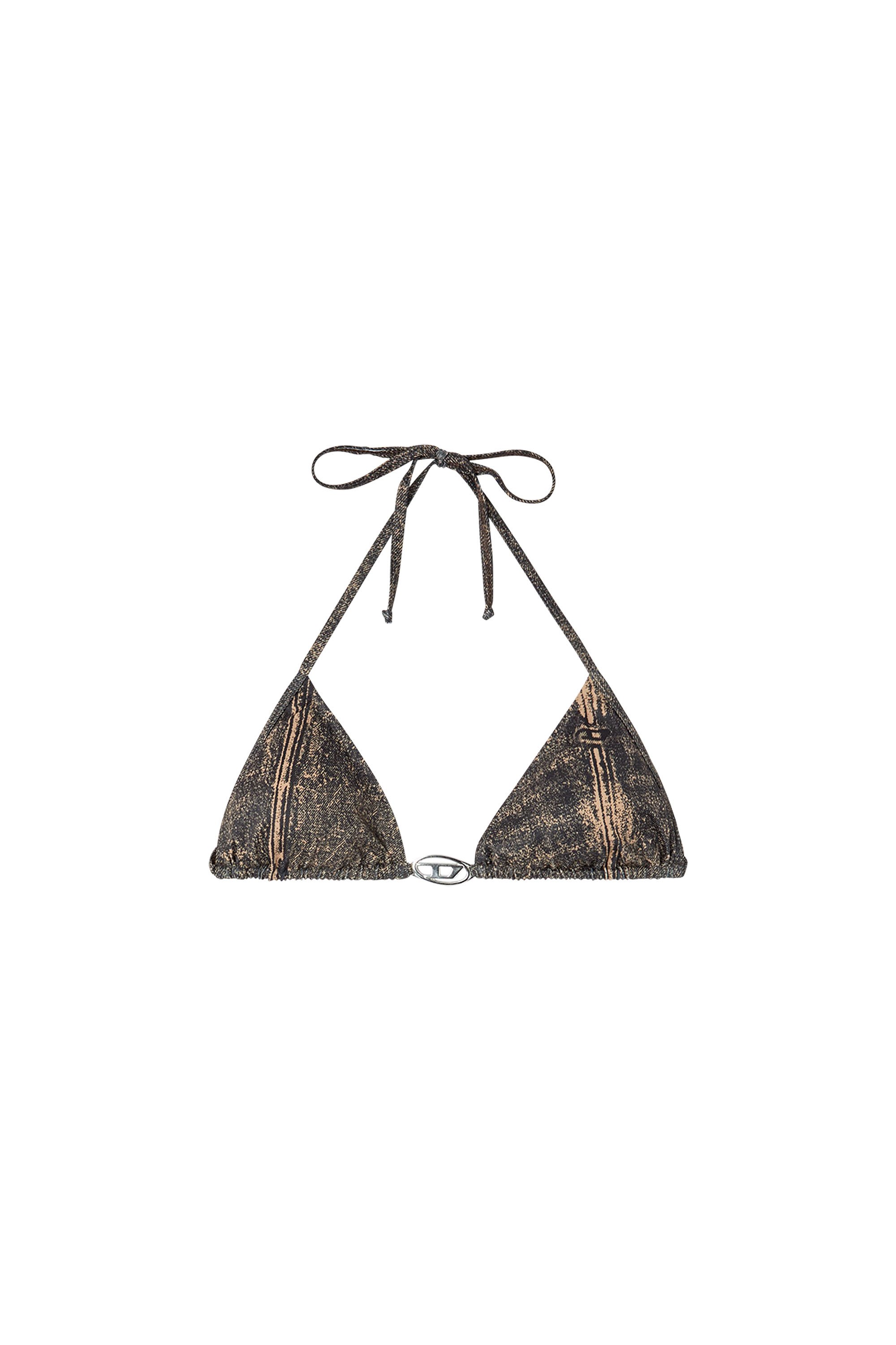 Diesel - SEES-T-DNM, Female's Triangle bikini top with denim print in Brown/Black - 4