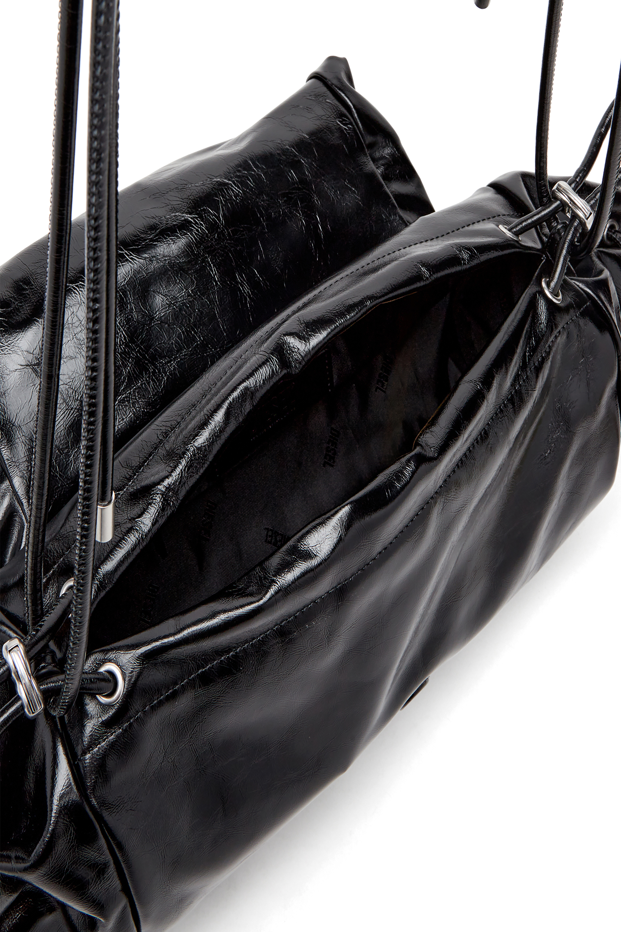 Diesel - SCRUNCH-D SHOULDER M, Female's Scrunch-D M-Shoulder bag in shiny leather in Black - 4