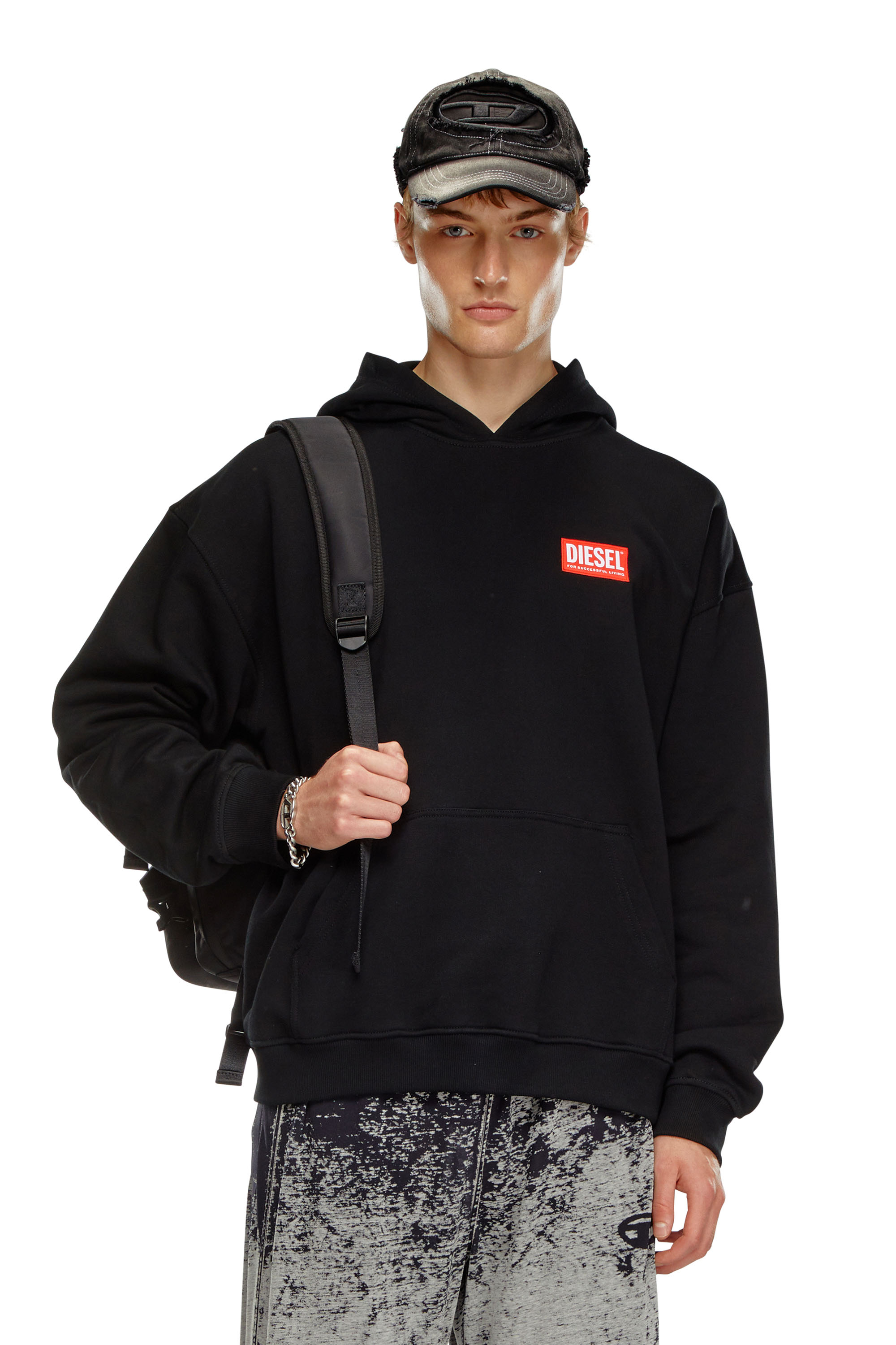 Diesel - S-BOXT-HOOD-LAB, Homme Sweat-shirt à capuche avec étiquette Diesel in Noir - Image 1