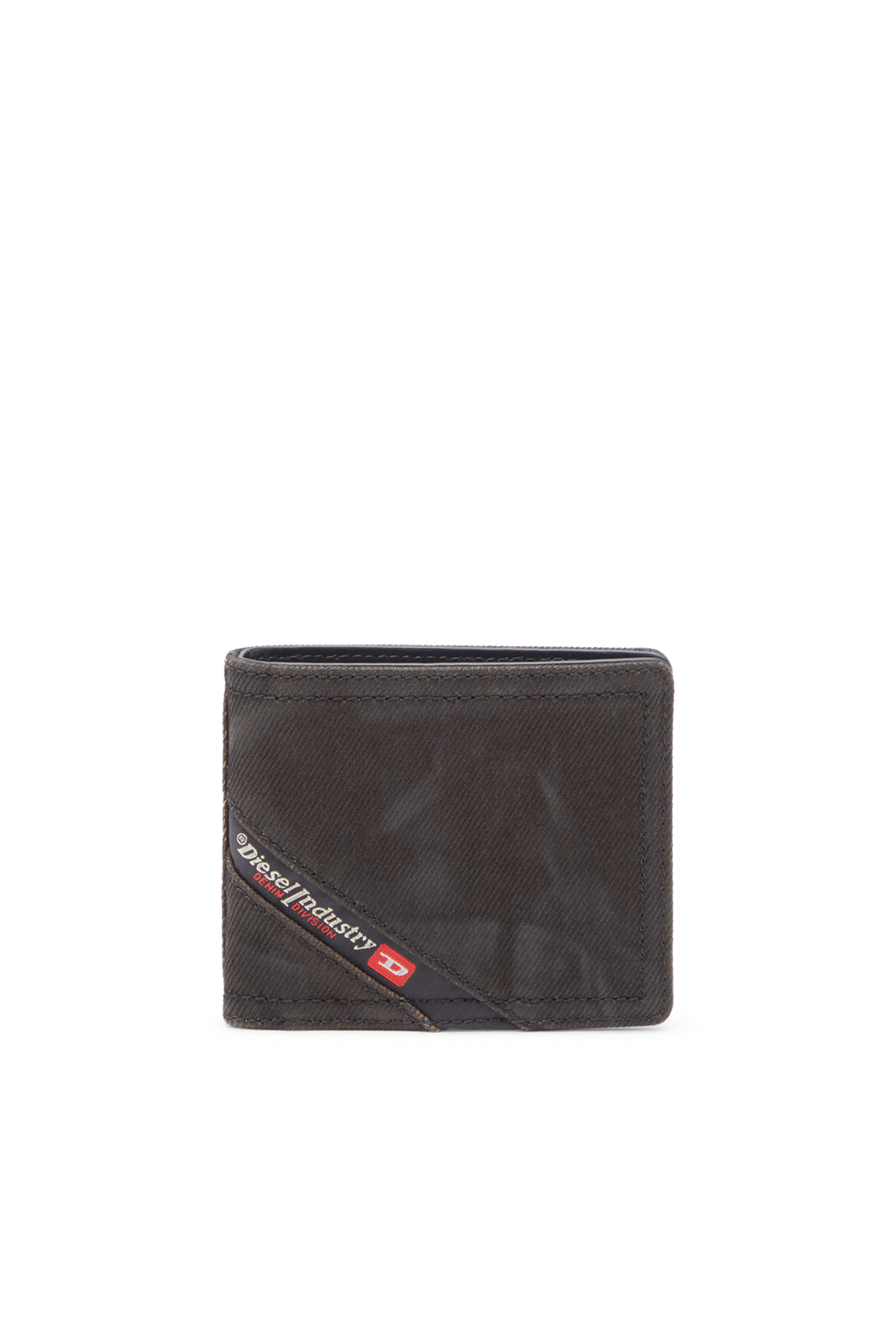 Diesel - MULTI-PKTS BI FOLD COIN S 3D, Male's Bi-fold wallet in coated flocked denim in Black - 1