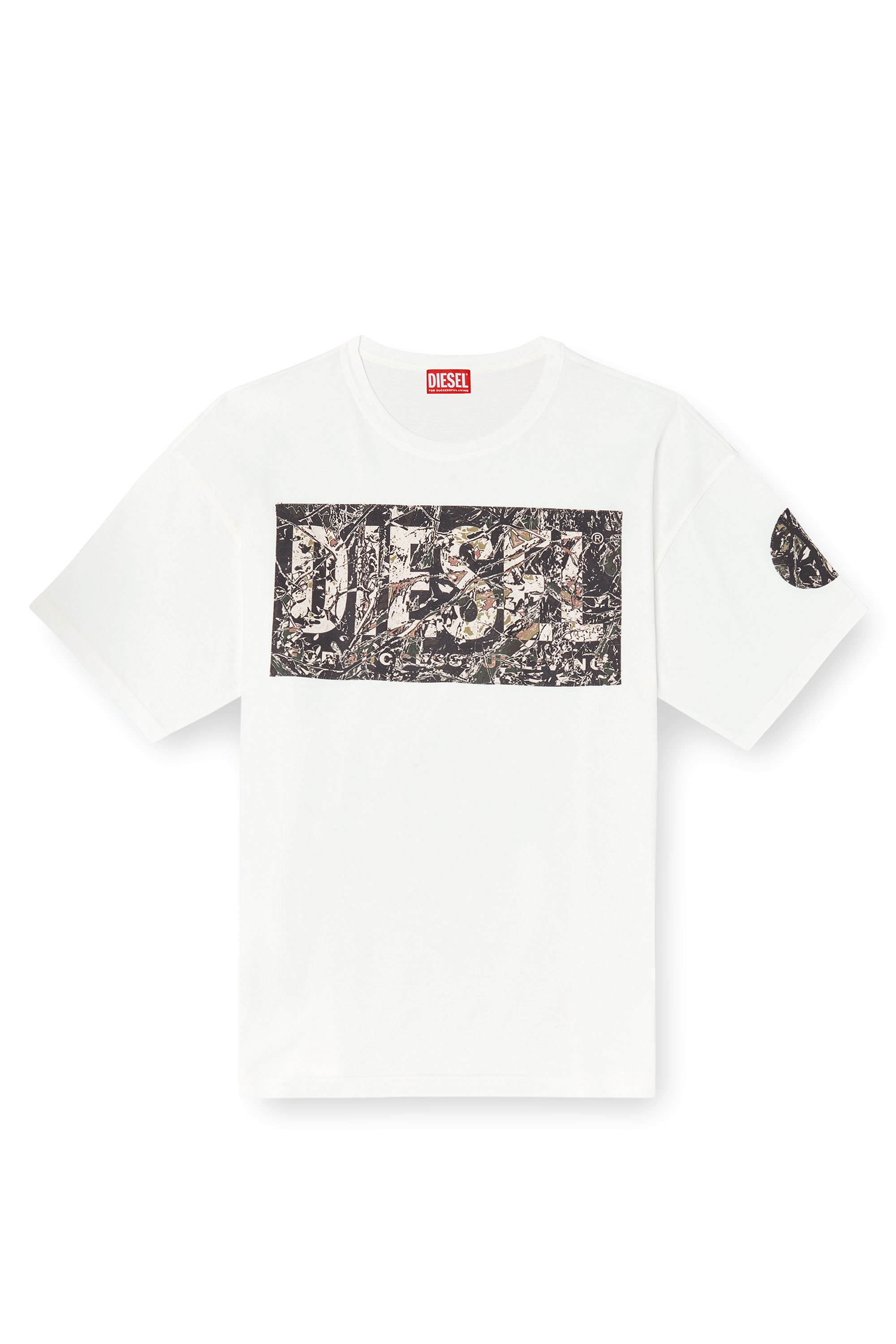 Diesel - T-BOXT-R22, T-shirt avec maxi empiècement en gabardine Homme in Blanc - 4