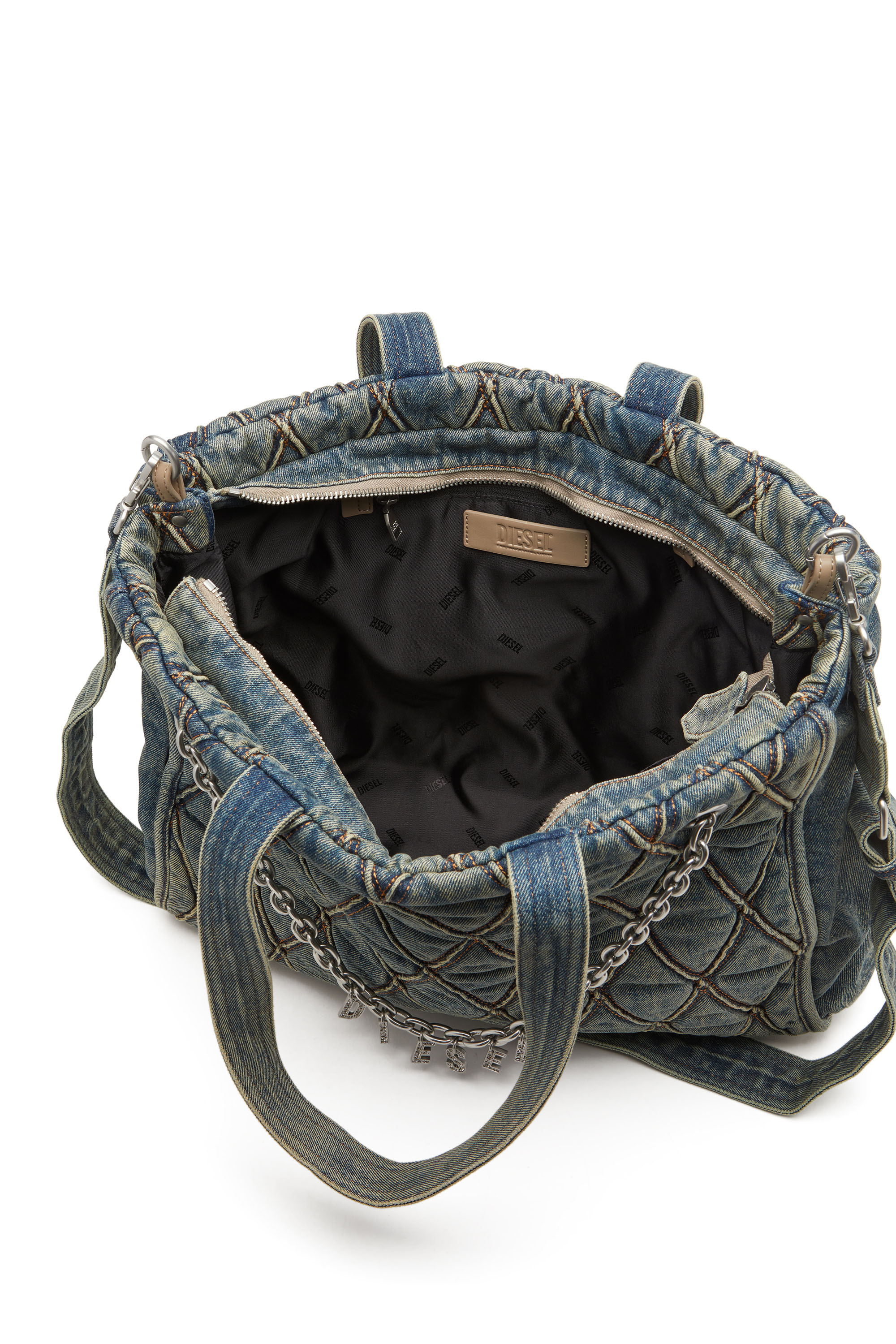 Diesel - CHARM-D SHOPPER, Female Charm-D-Tote bag in Argyle quilted denim in Blue - Image 4