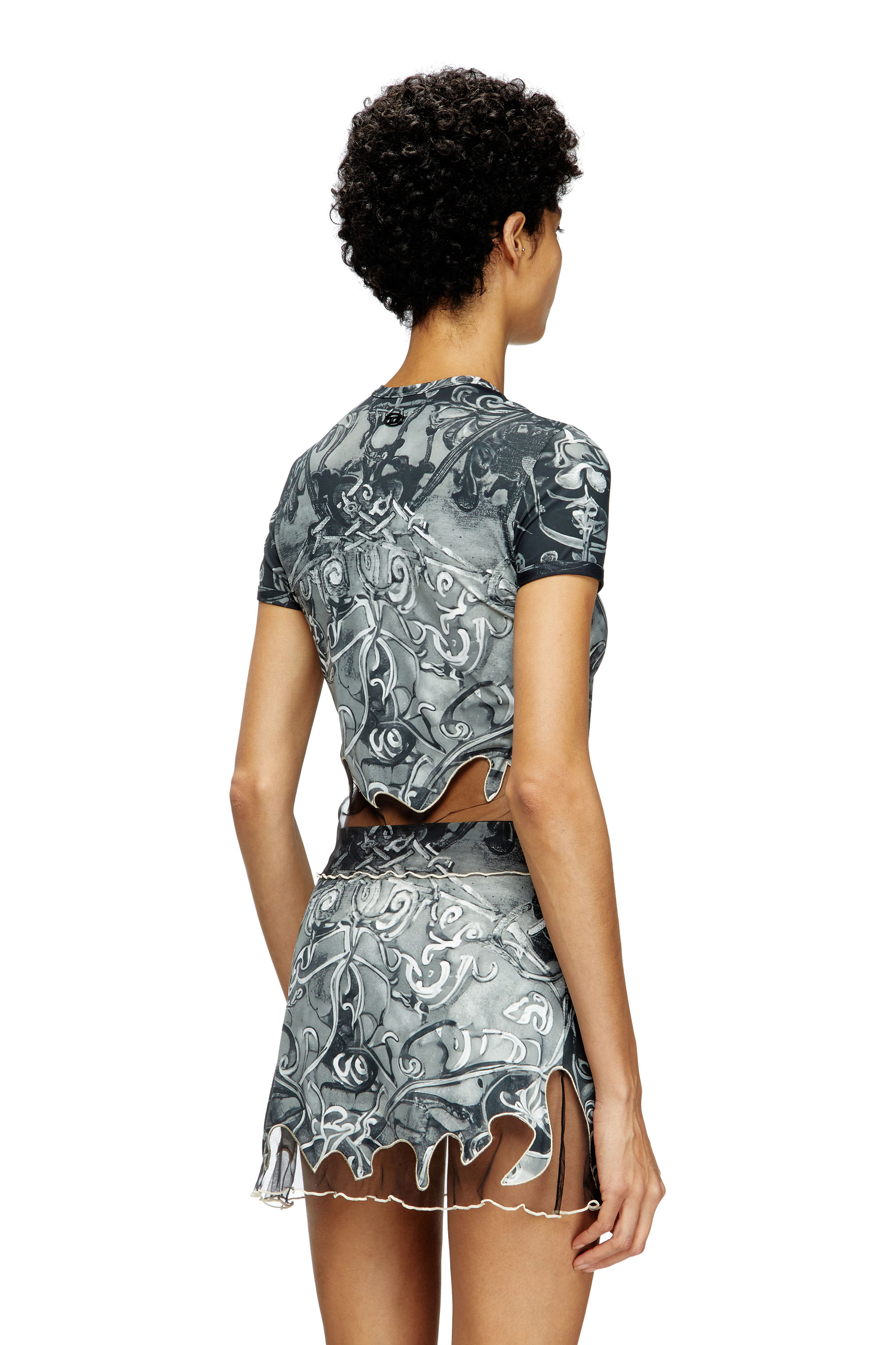Diesel - T-INLAY, Female's Nylon T-shirt with Heraldic print in Black/Grey - 3