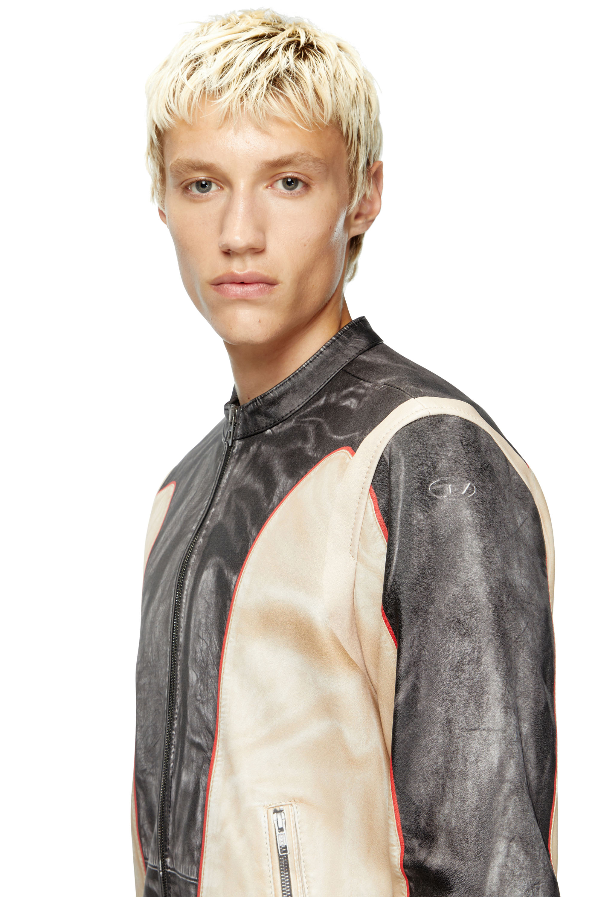 Diesel - L-EVERT, Veste de motard en cuir effet trompe-l'œil Homme in Polychrome - 4