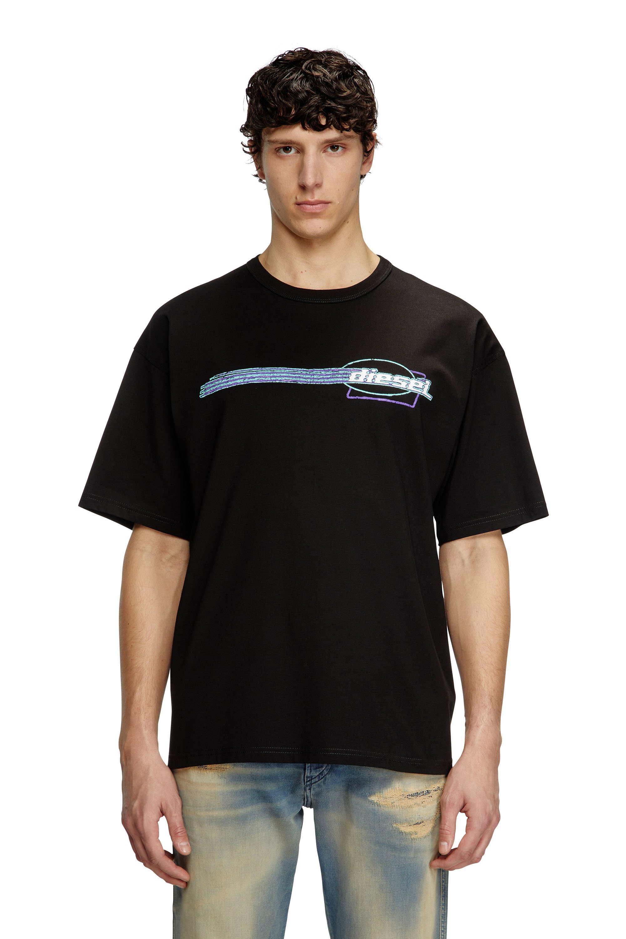 Diesel - T-BOXT-R16, Male's T-shirt with flocked logo graphics in Black - 1