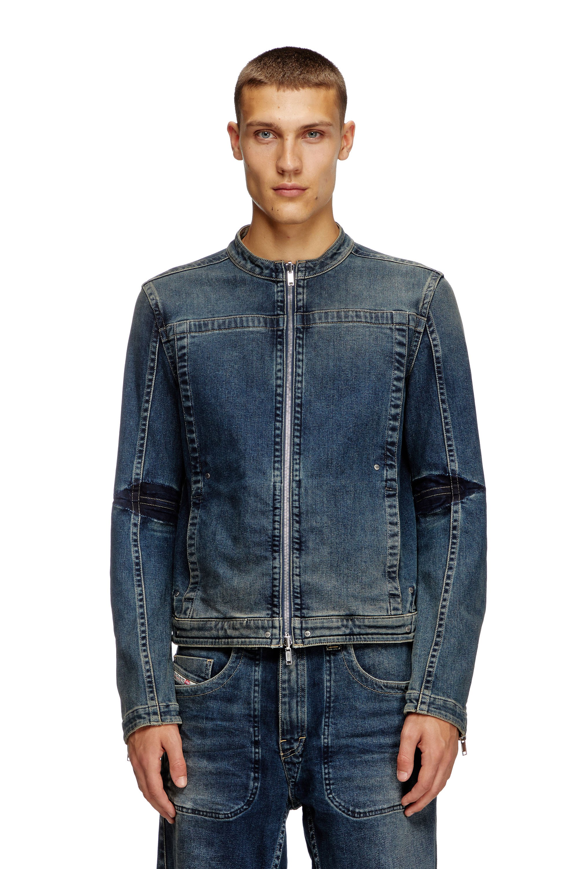 Diesel - D-GLORY-RE, Male's Moto jacket in Rehab denim in Dark Blue - 5