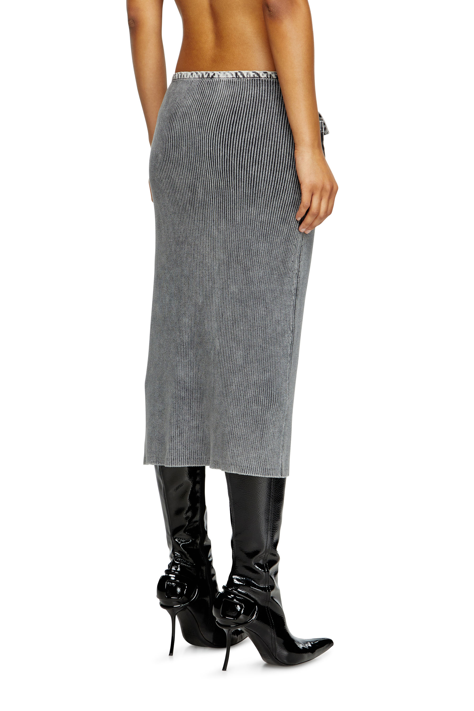 Diesel - M-MERYN, Female's Knit midi skirt with denim cargo pockets in Dark Grey - 4