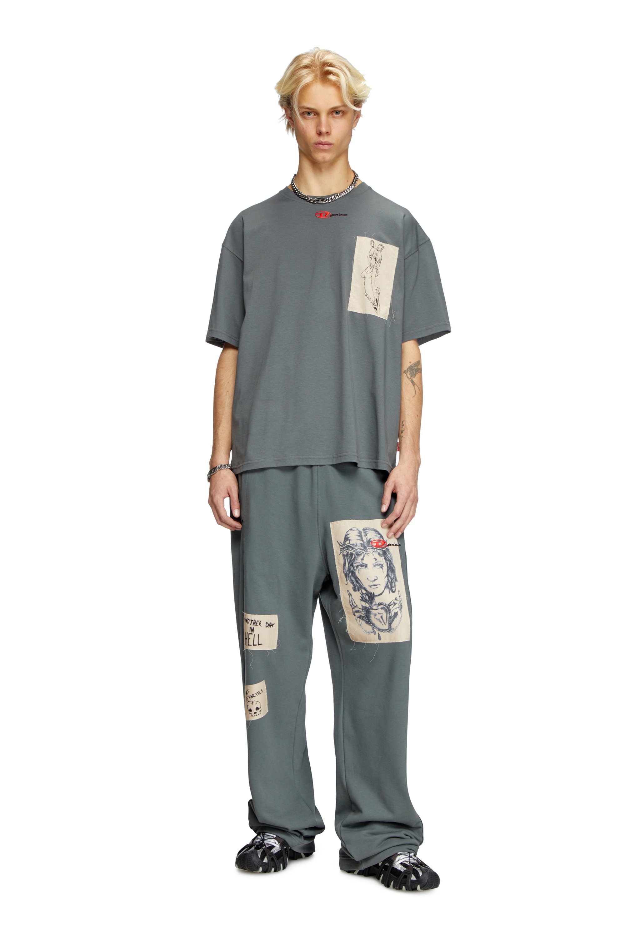 Diesel - T-BOXT-1P-DD, T-shirt avec empiècements tatouage Mixte in Gris - 1