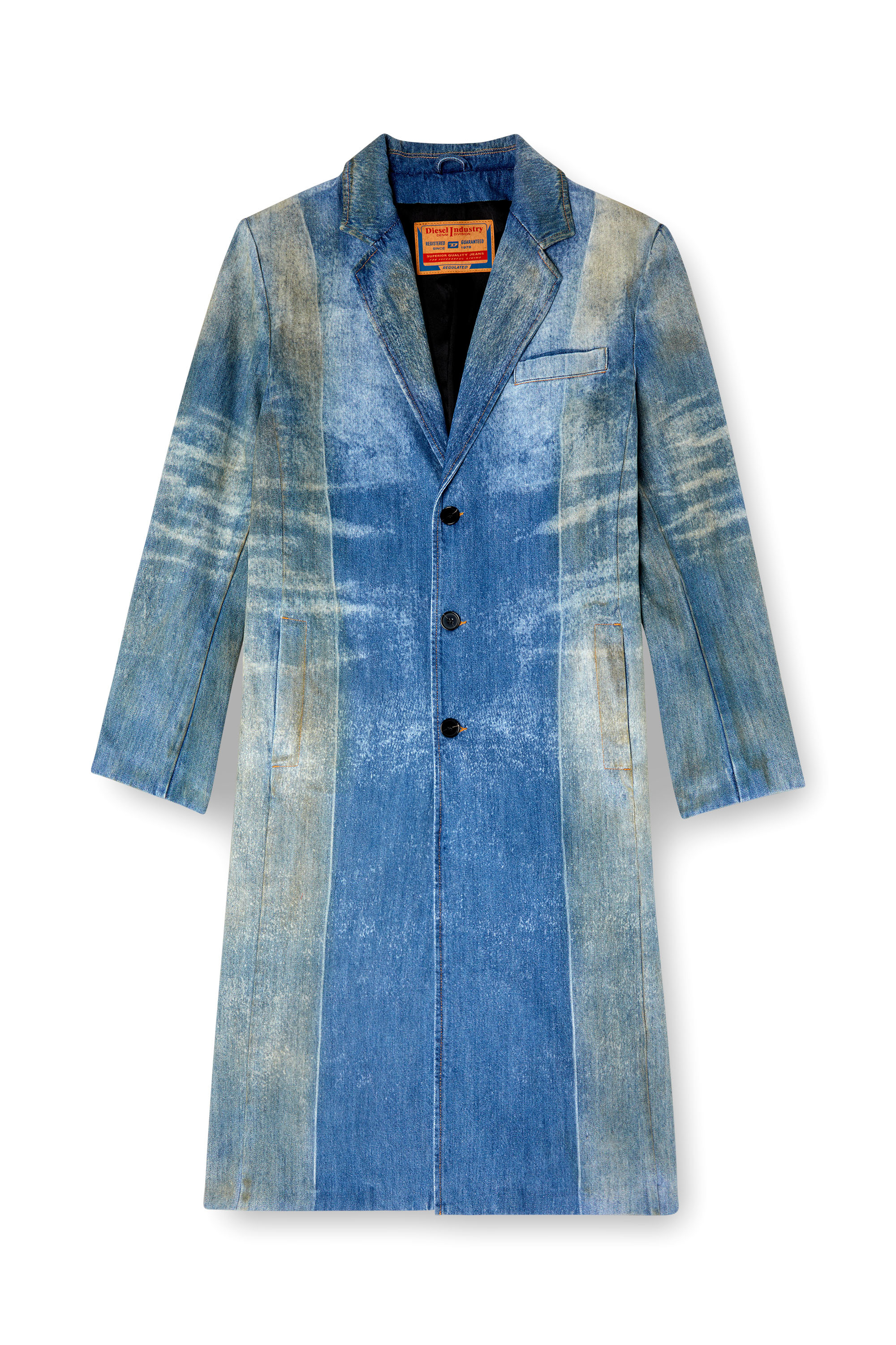 Diesel - D-BALZER-MID-FSF, Male's Denim coat with solarised folds in Medium Blue - 6