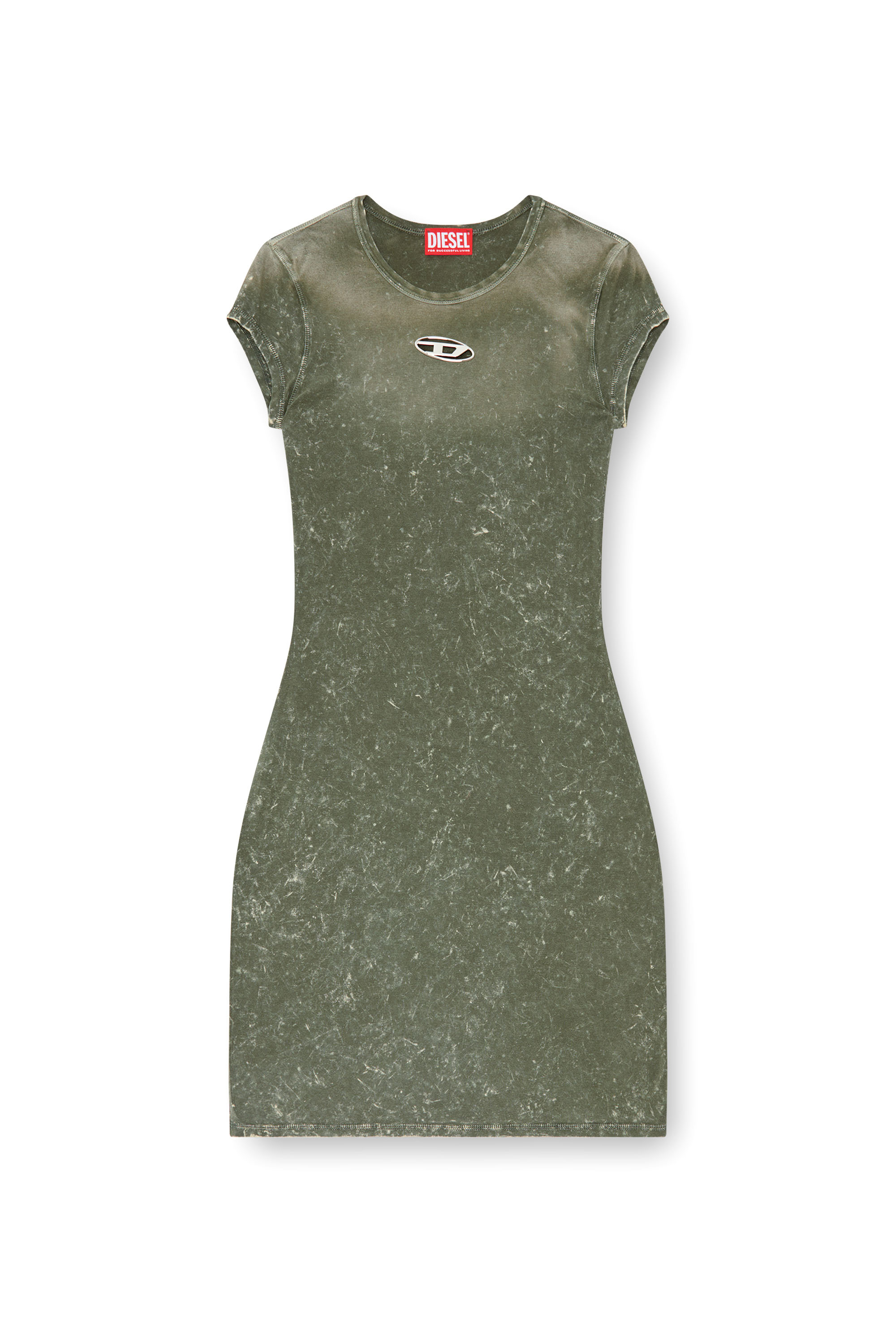 Diesel - D-ANGIEL-P1, Female's Short dress in marbled stretch jersey in Olive Green - 5