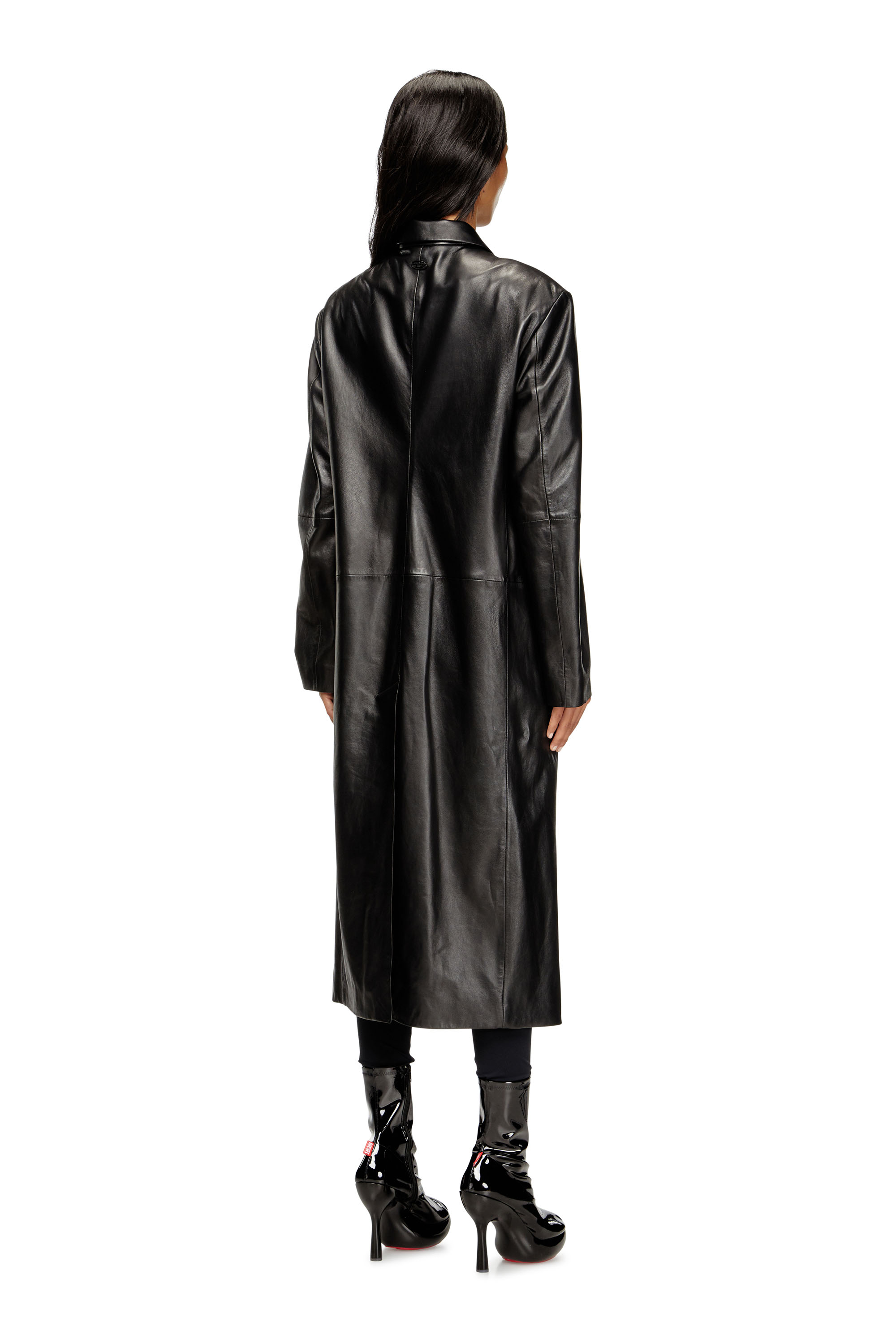 Diesel - L-ANCELOT, Female's Long padded leather coat in Black - 3