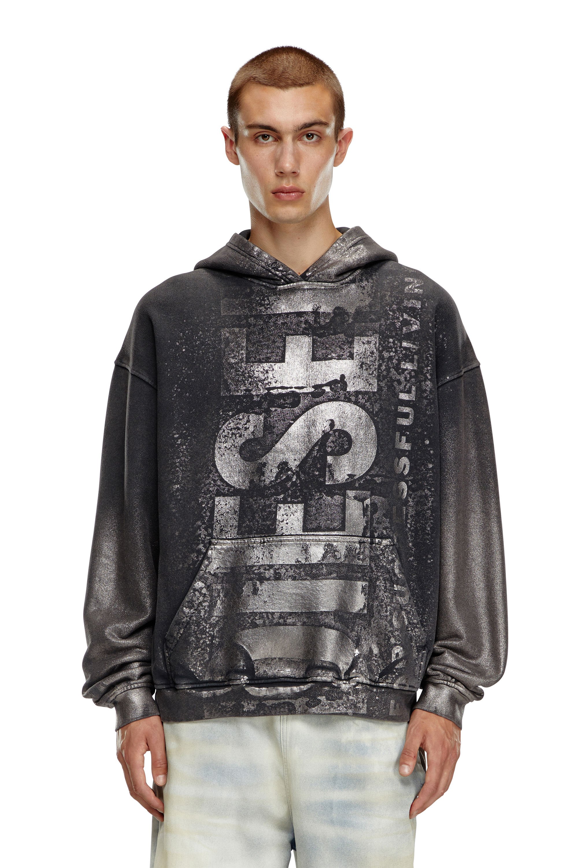 Diesel - S-BOXT-HOOD-Q6, Male's Metallic hoodie with logo in Black - 1