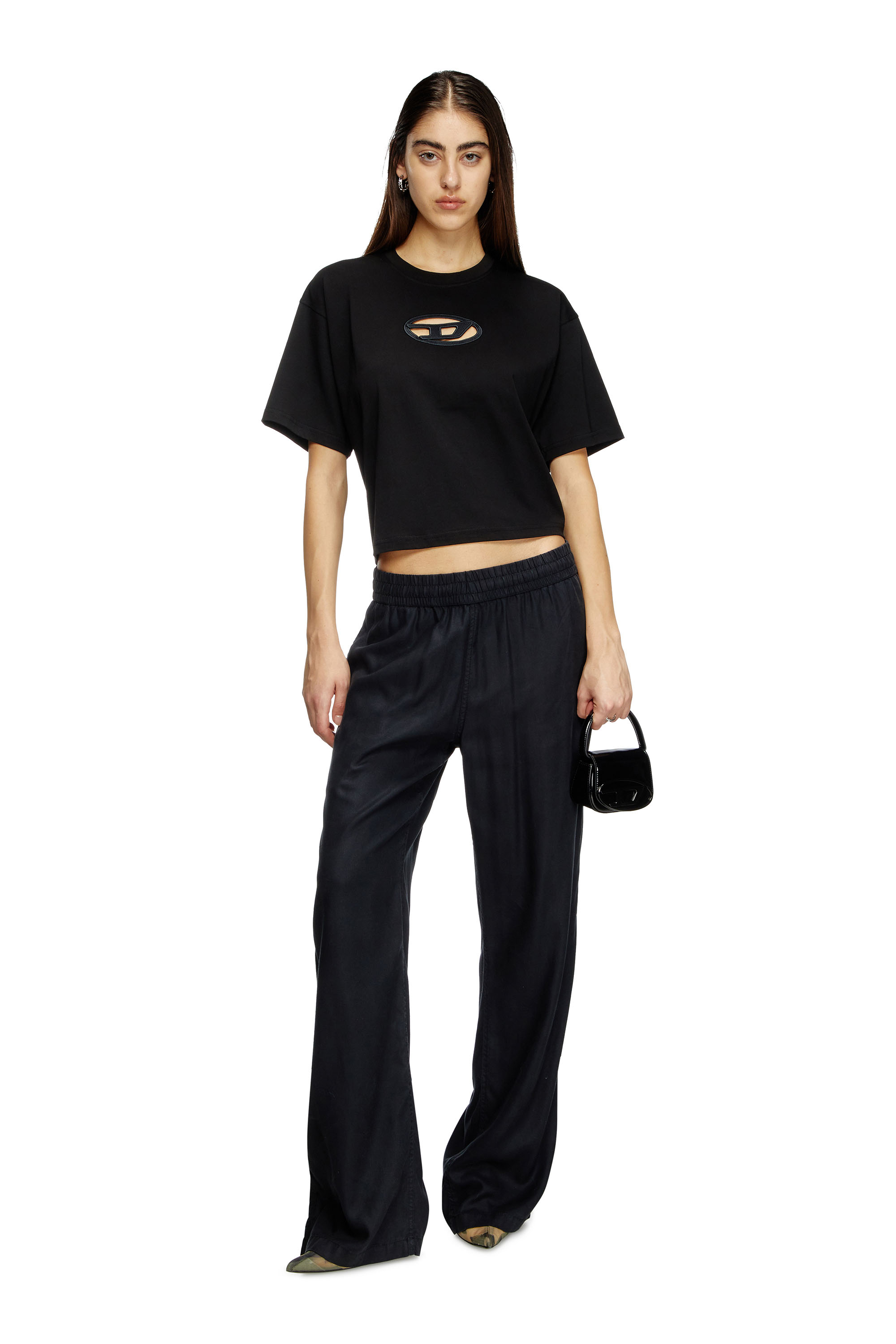 Diesel - T-BUXT-CROP-OD, T-shirt boxy avec cut-out Oval D Femme in Noir - 2