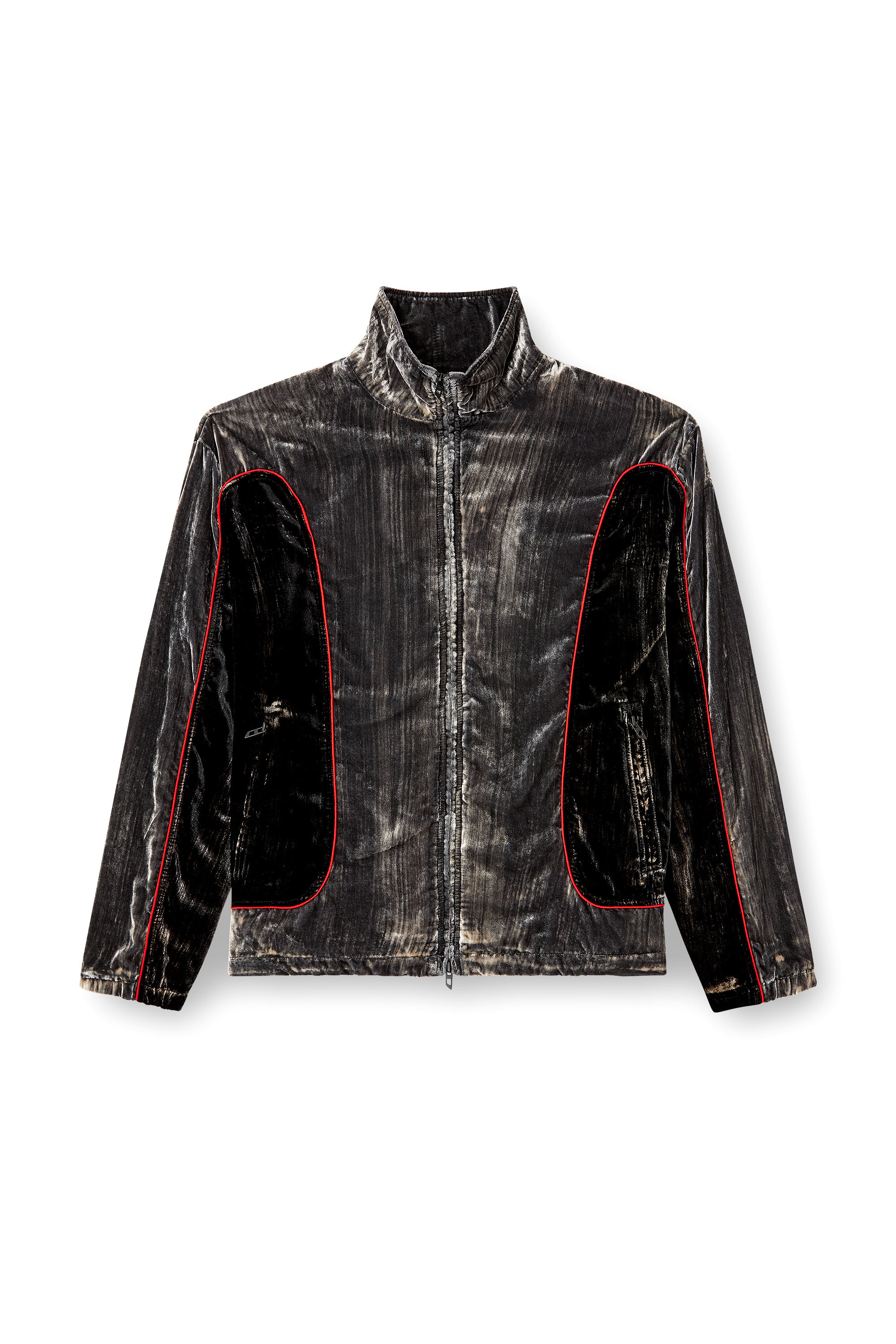 Diesel - J-HAY, Male's Track jacket in treated velvet in Black/Red - 3