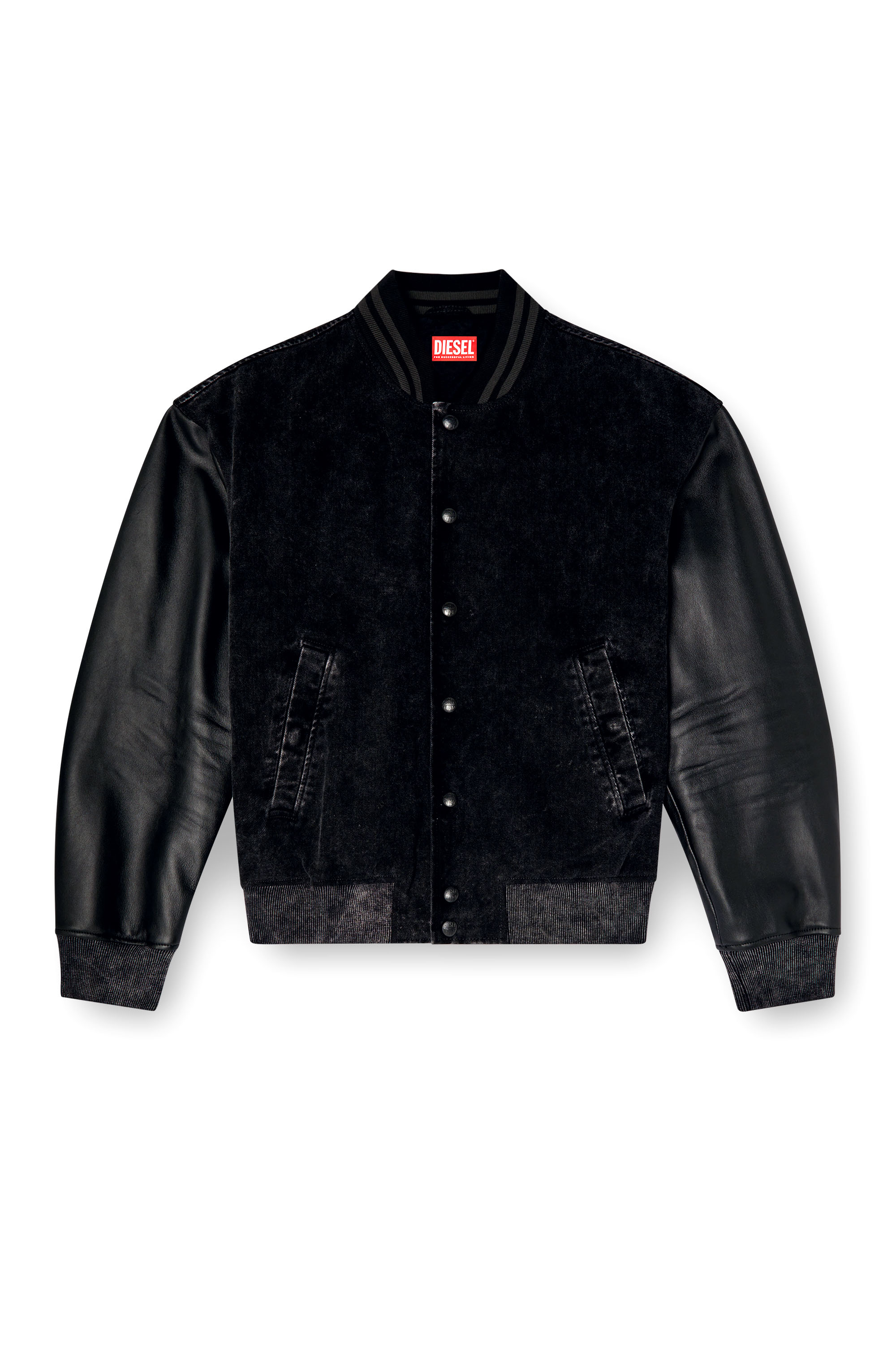 Diesel - L-NYN, Veste bomber en denim et cuir Homme in Noir - 5