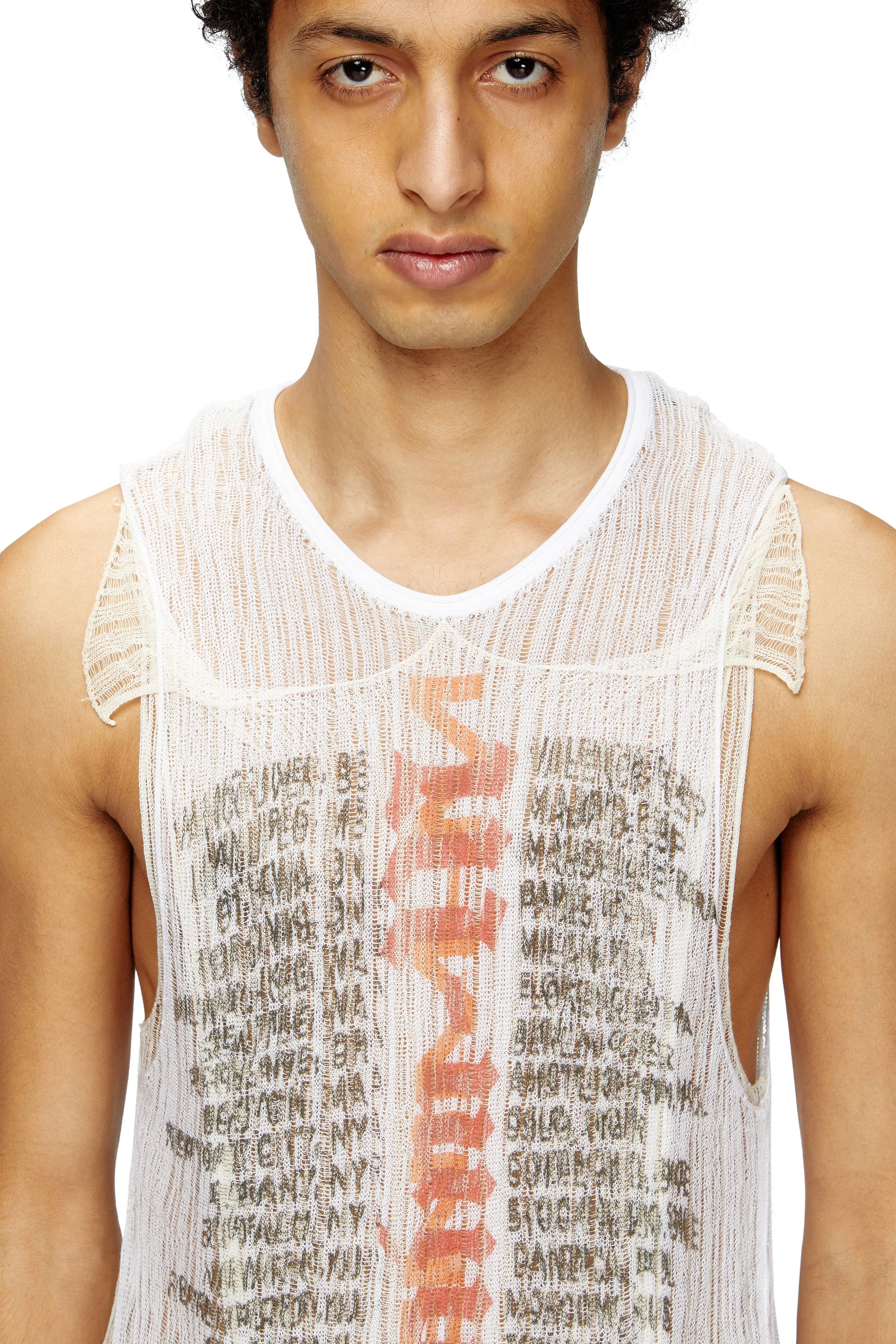 Diesel - K-ABANTE-B, Male's Knitted tank top with distressing in White - 3