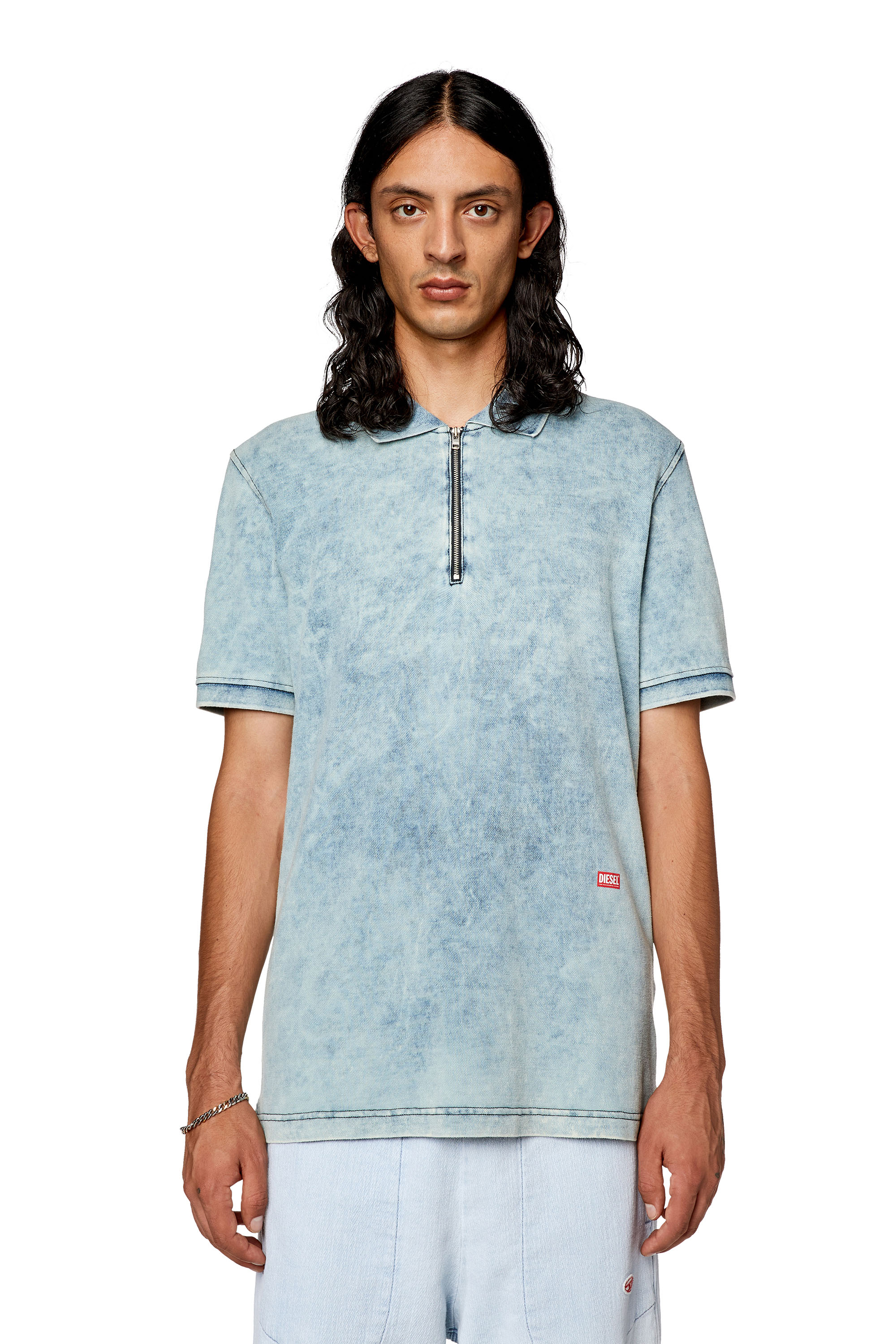 Diesel - T-SMITH-ZIP, Male Polo shirt in faded piqué in Blue - Image 4