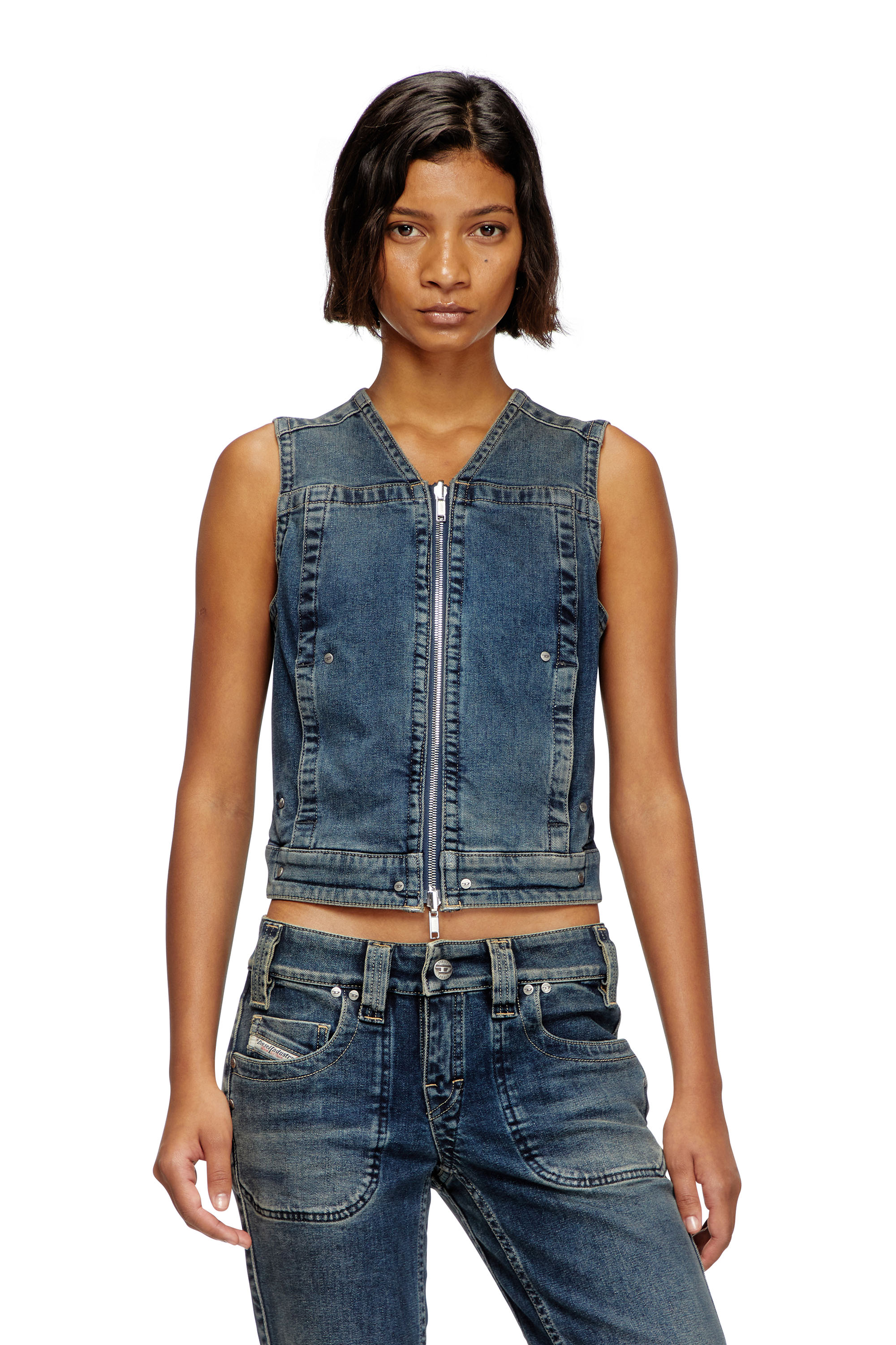 Diesel - DE-PROOF-RE, Top zippé en denim Rehab Femme in Bleu - 2