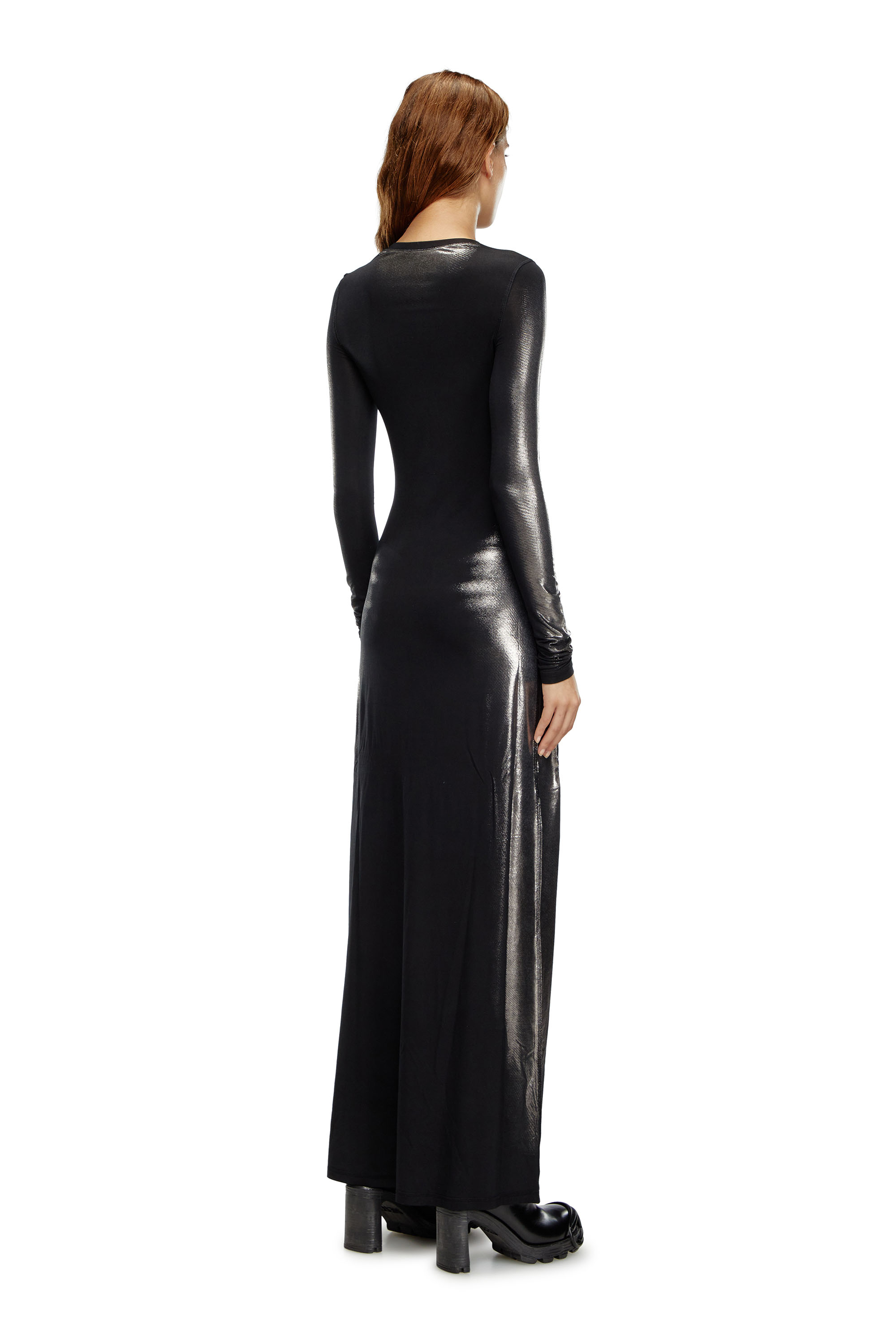 Diesel - D-ANESSA, Female's Long dress in metallic stretch jersey in Black - 2