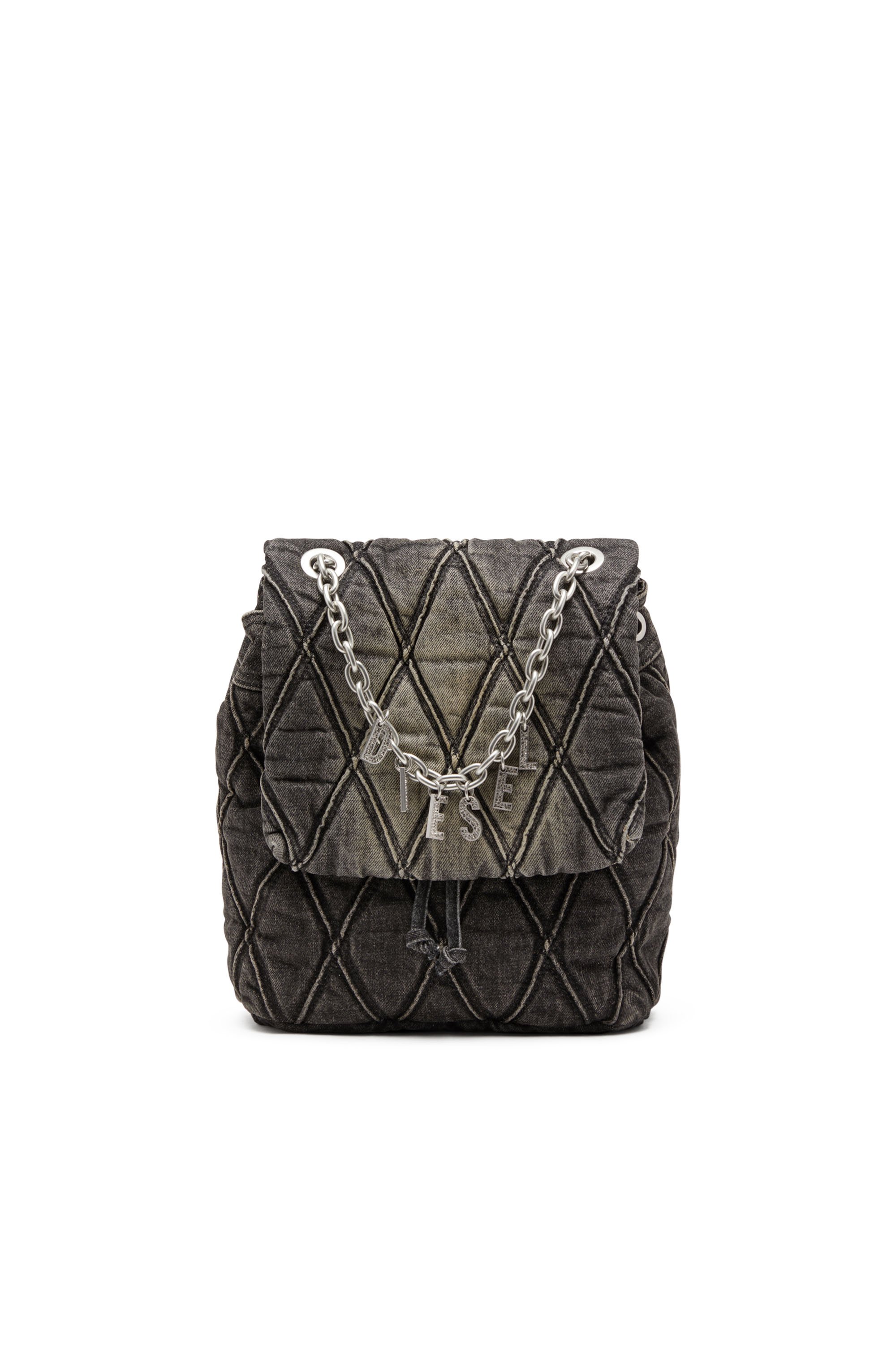 Diesel - CHARM-D BACKPACK S, Female Charm-D S-Backpack in Argyle quilted denim in Black - Image 1