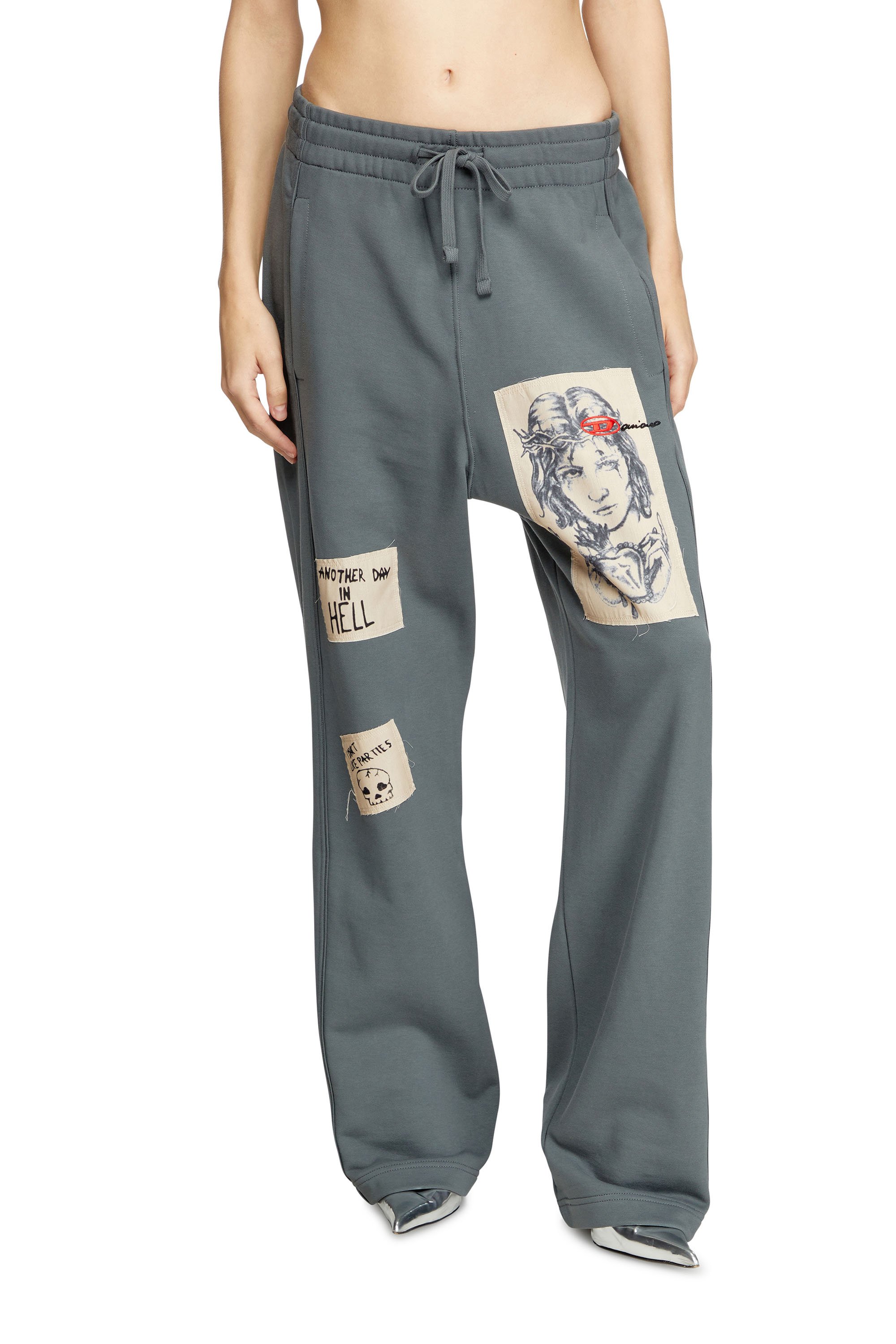 Diesel - P-MARTYANS-DD, Pantalon de survêtement avec empiècements tatouage Mixte in Gris - 5