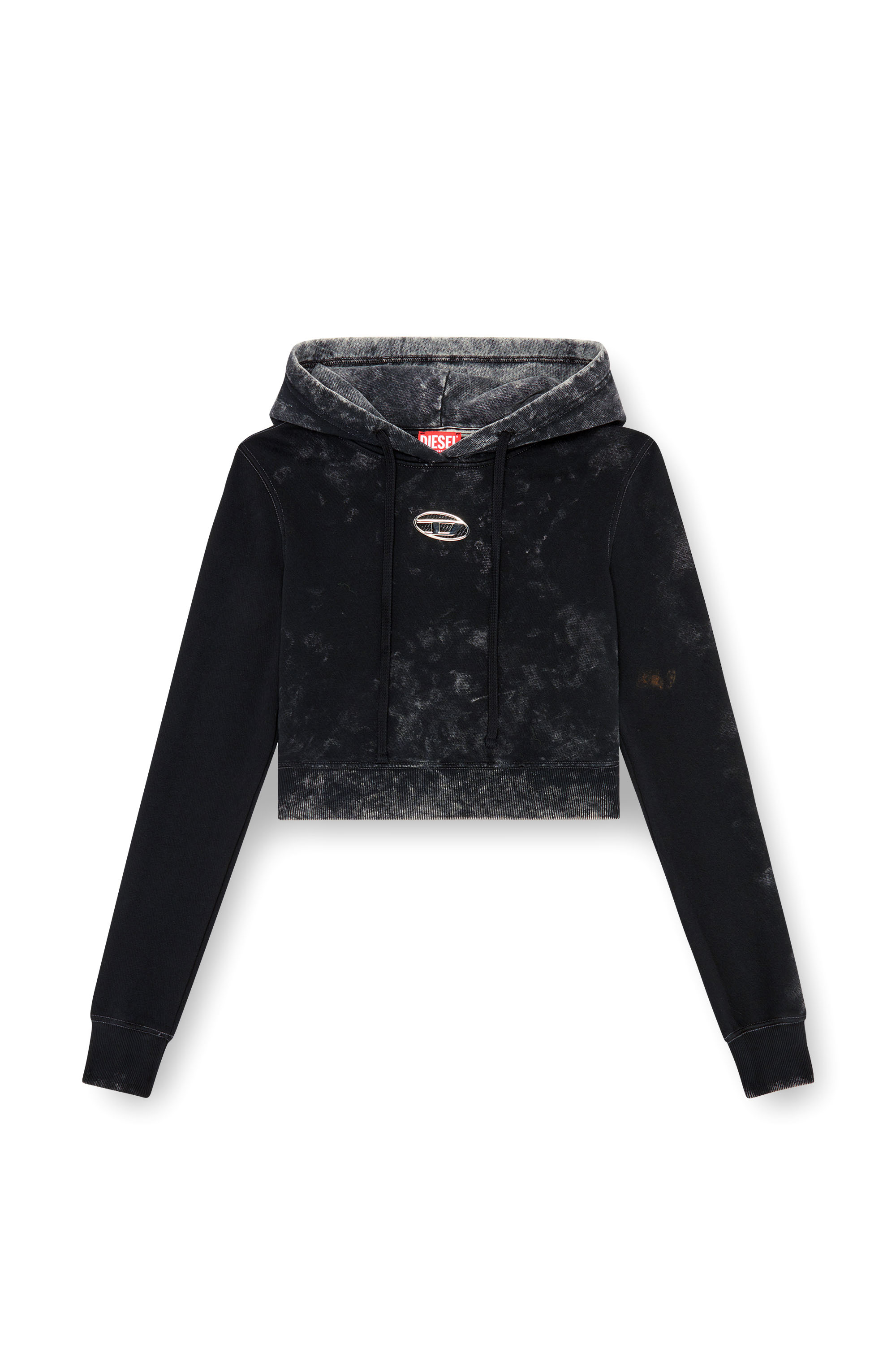 Diesel - F-SLIMMY-HOOD-P5, Sweat-shirt à capuche délavé avec logo en métal Femme in Noir - 4