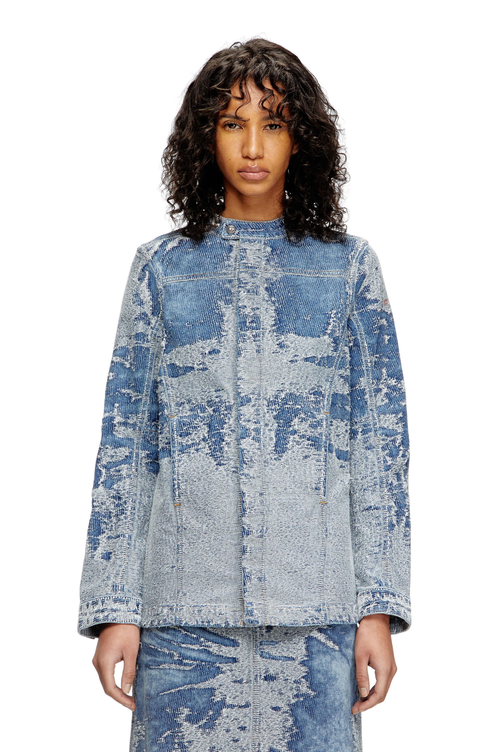 Diesel - DE-MOR-S1, Veste en denim jacquard effet vieilli Femme in Bleu - 1