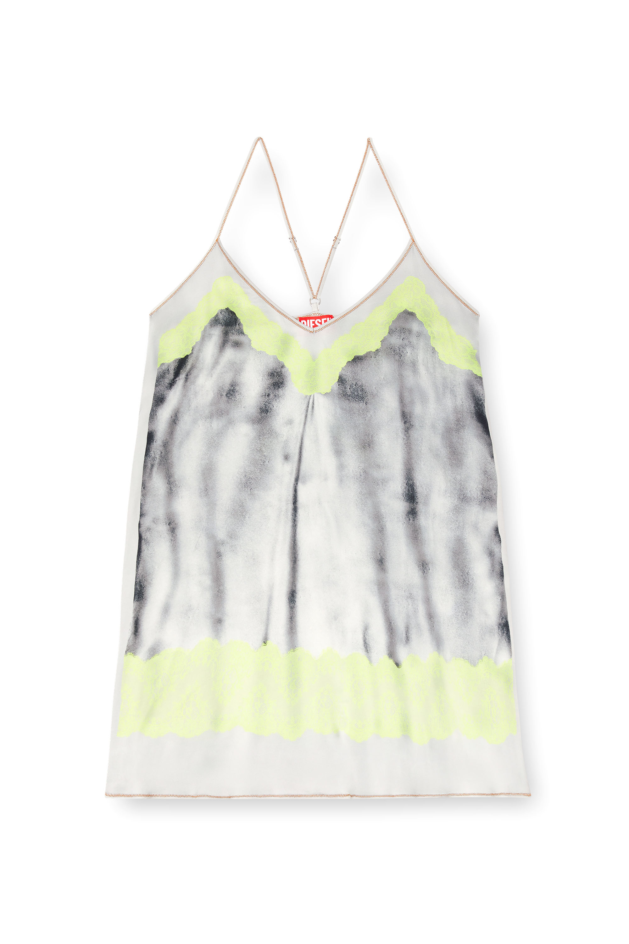 Diesel - D-ESIRE, Female's Slip dress with trompe l'oeil slip in Grey/Yellow - 5