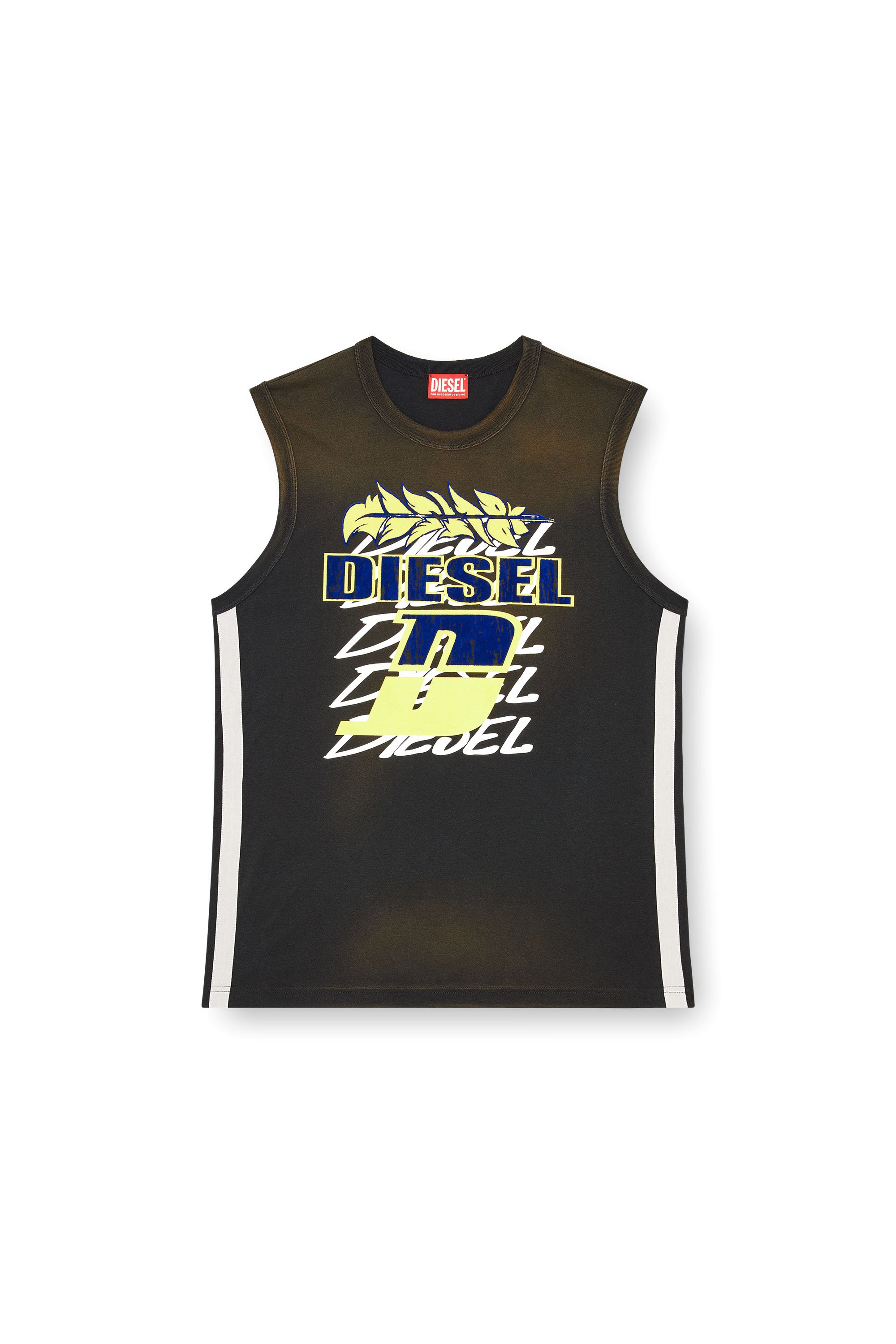 Diesel - T-BISCO-STRIPE, Male Sun-faded tank top with side bands in Black - Image 4