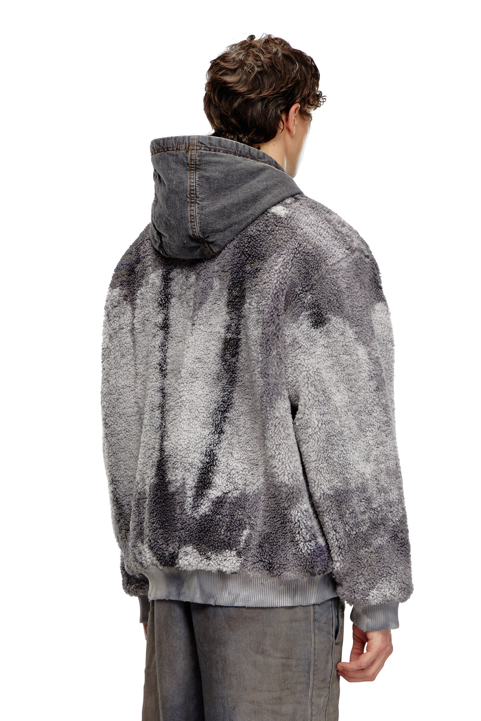 Diesel - S-DEPLA, Male Tie-dyed teddy jacket with denim hood in Grey - Image 4