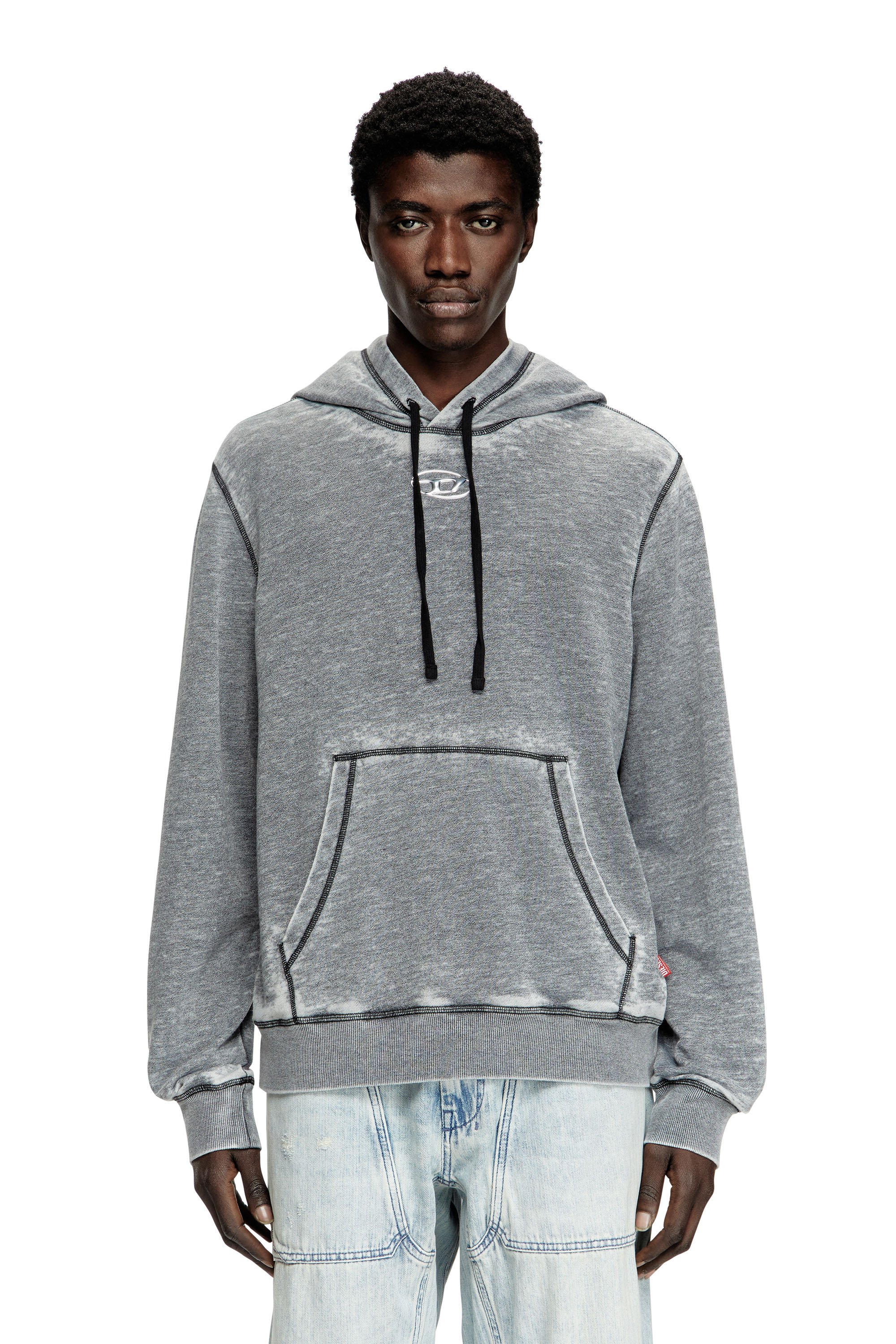 Diesel - S-GINN-HOOD-PAK, Male's Burnout hoodie with metal-look logo in Grey - 1