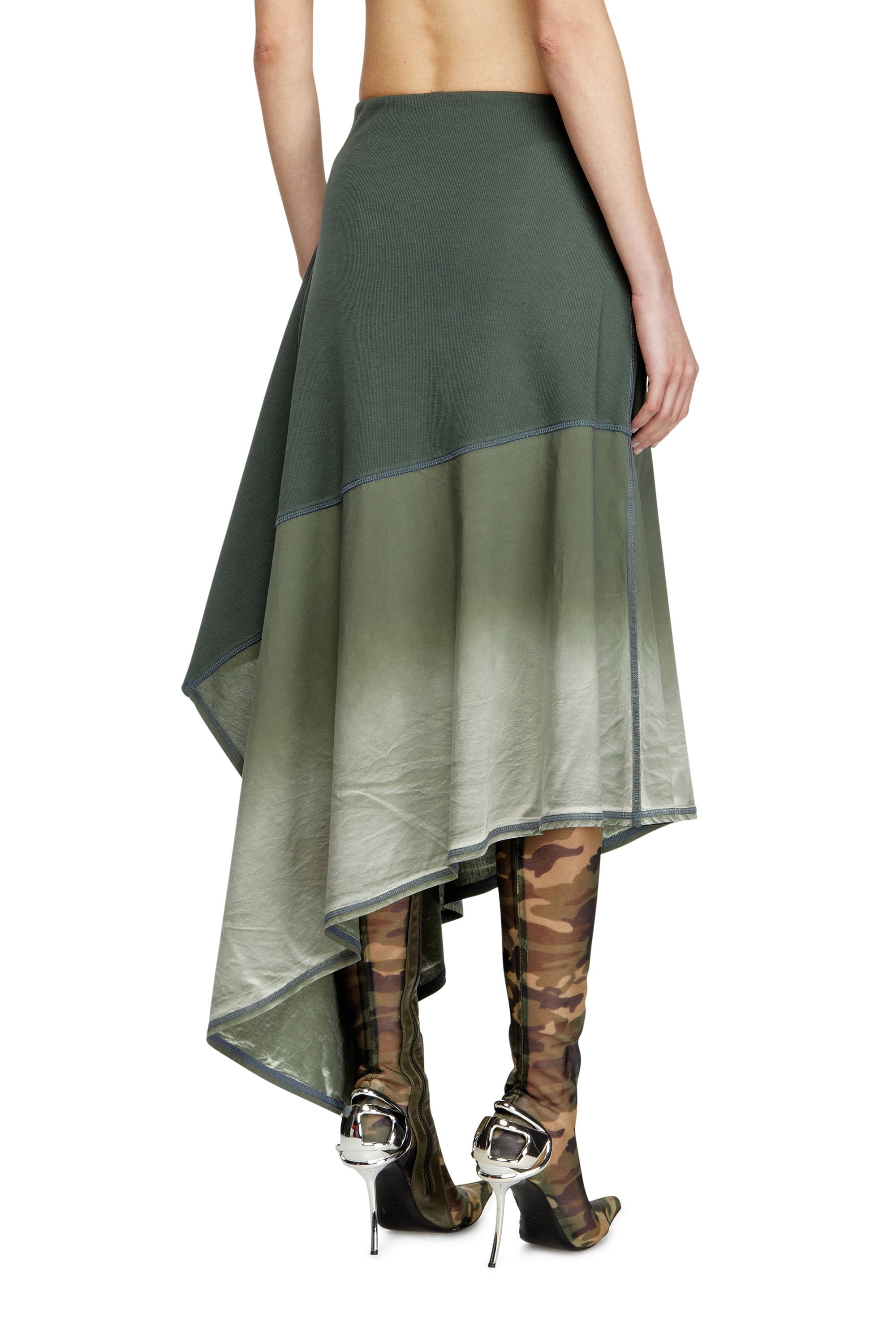 Diesel - O-MARTA, Female's Spliced asymmetrical midi skirt in Green - 4