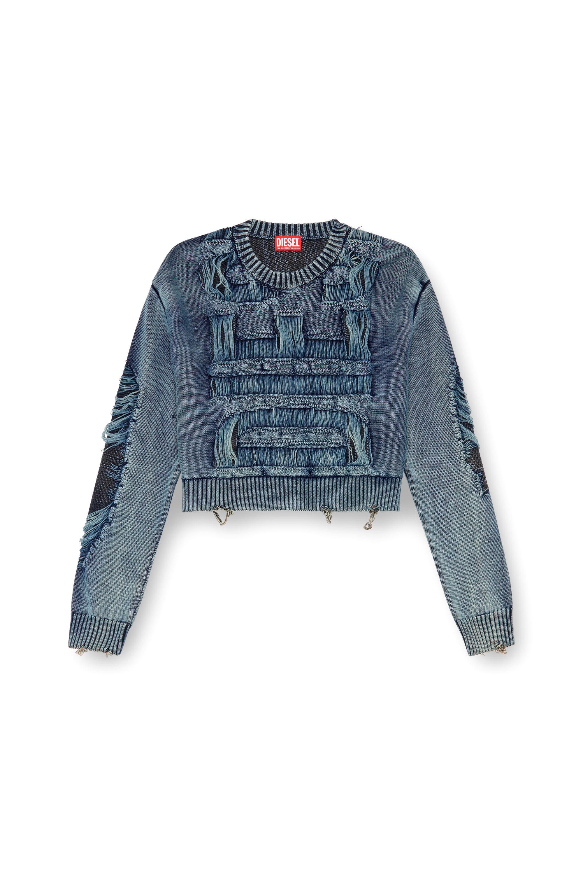 Diesel - M-ROTTA, Pull destroy avec logo à fil flottant Femme in Bleu - 5