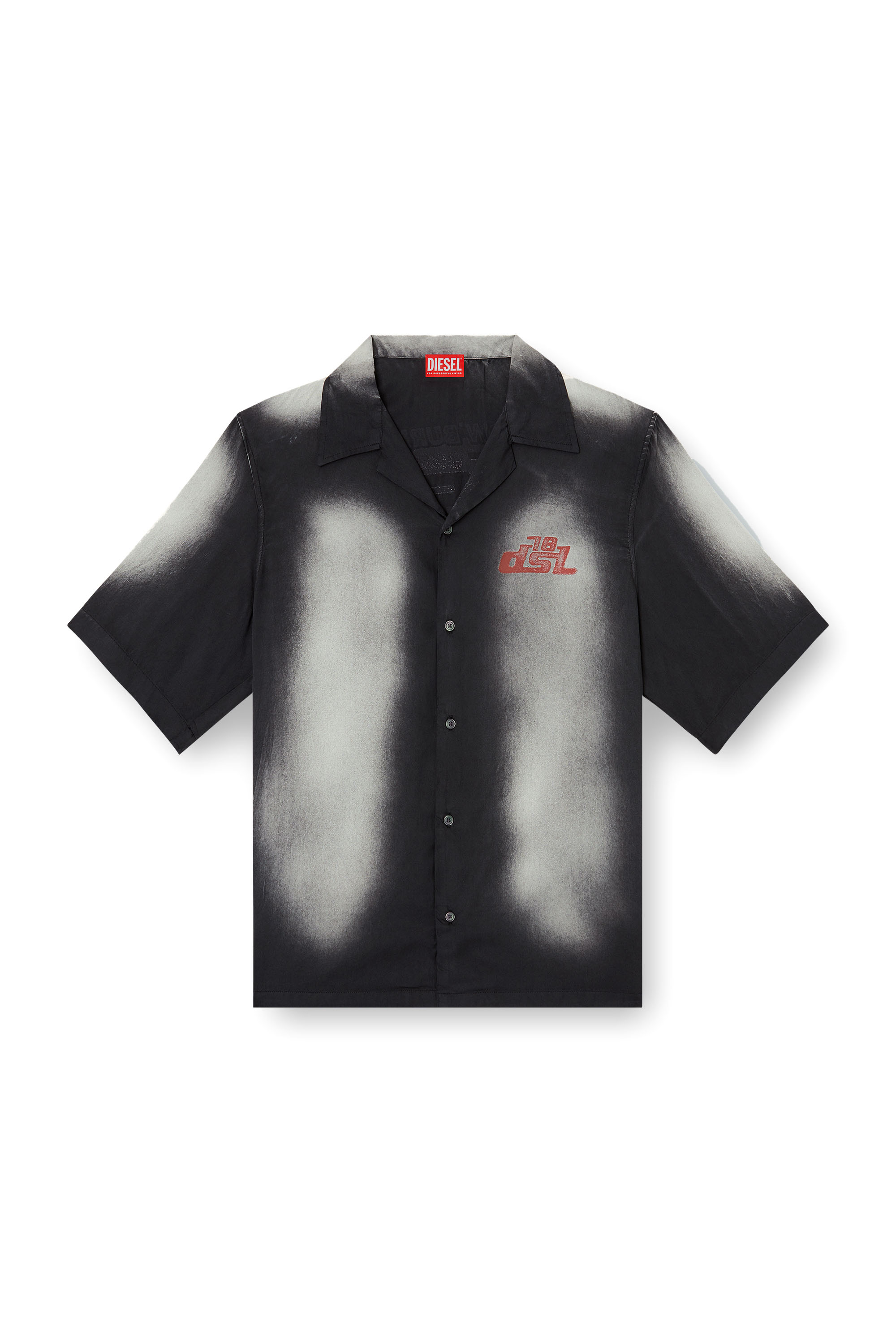 Diesel - S-ELLY, Male's Faded bowling shirt with logo prints in Black - 4