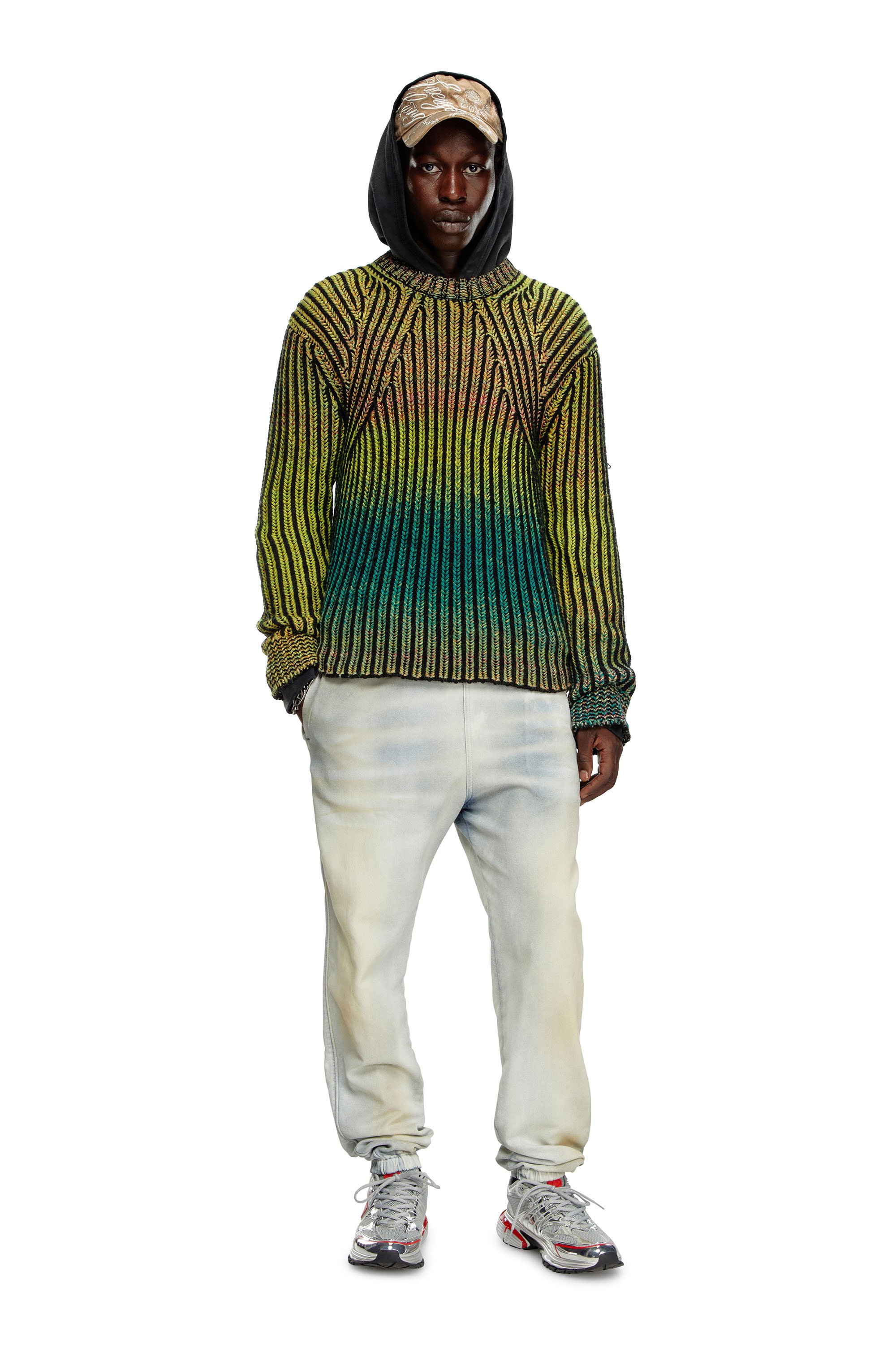 Diesel - K-OAKLAND-A, Male's Striped ribbed jumper in wool blend in Green - 4