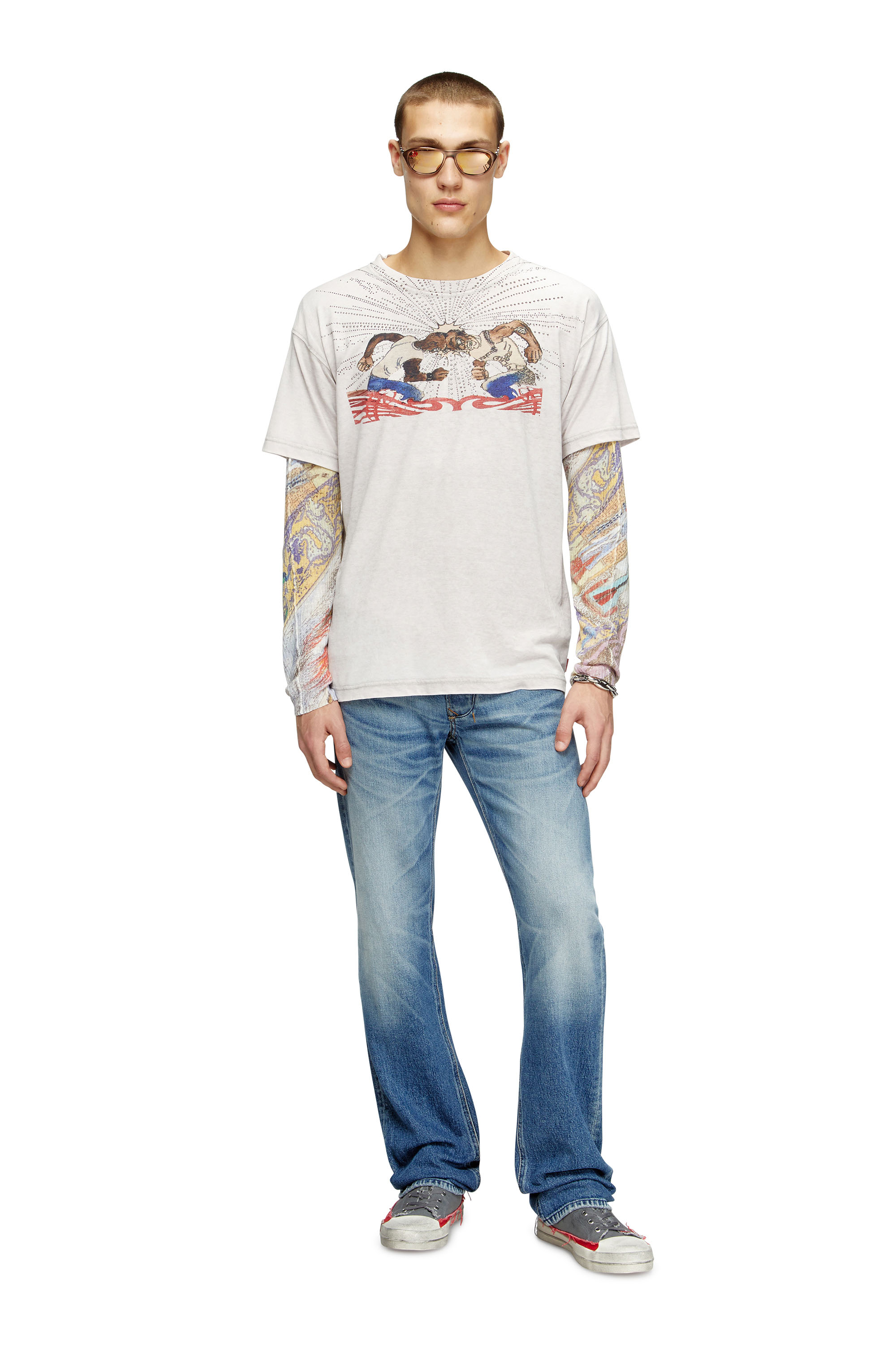 Diesel - T-NORM-T15, Male's T-shirt with rhinestone graphic in Light Grey - 2