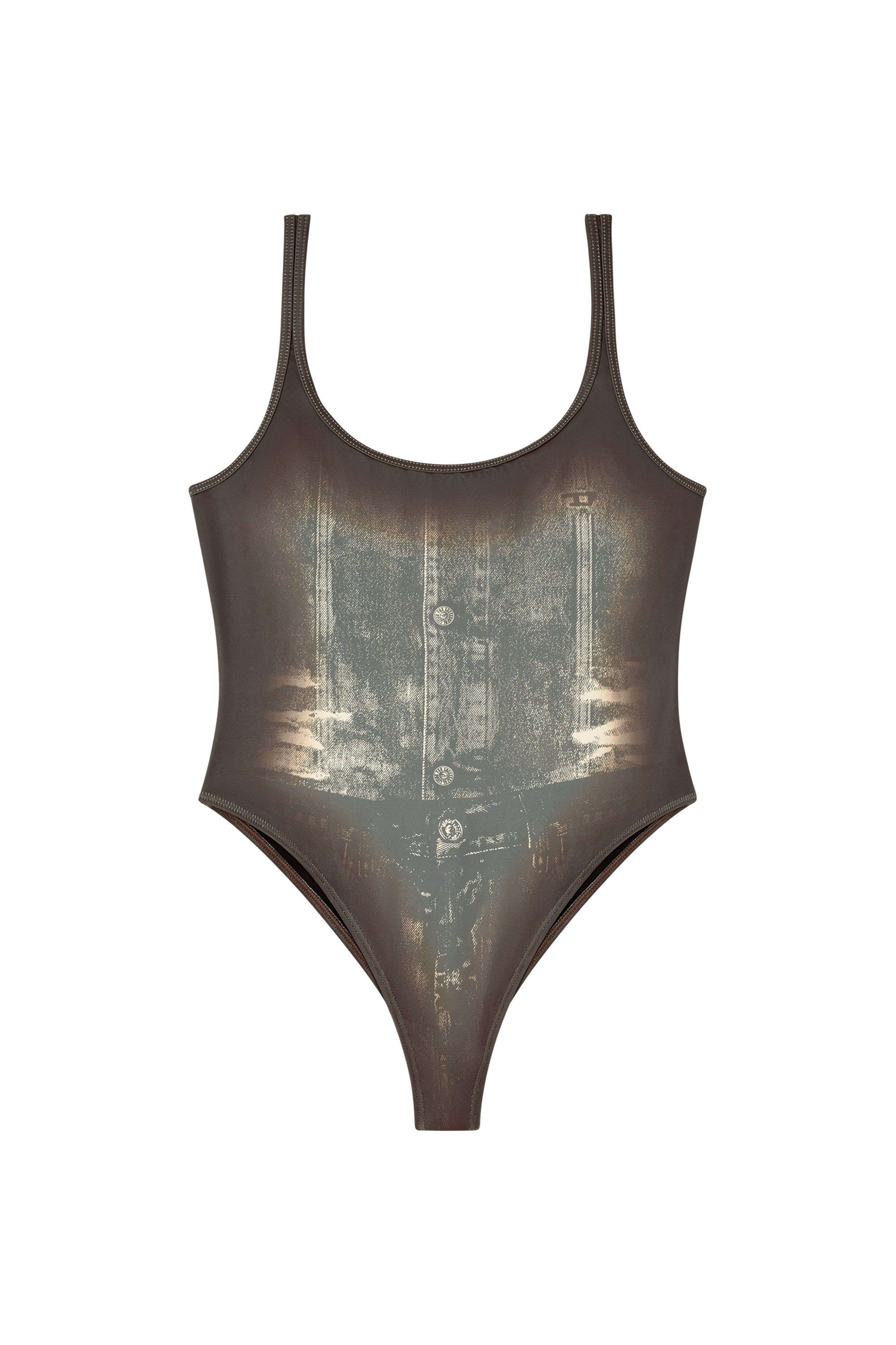 Diesel - MARILYN-DNM, Female's Swimsuit with trompe l'oeil denim print in Brown - 4