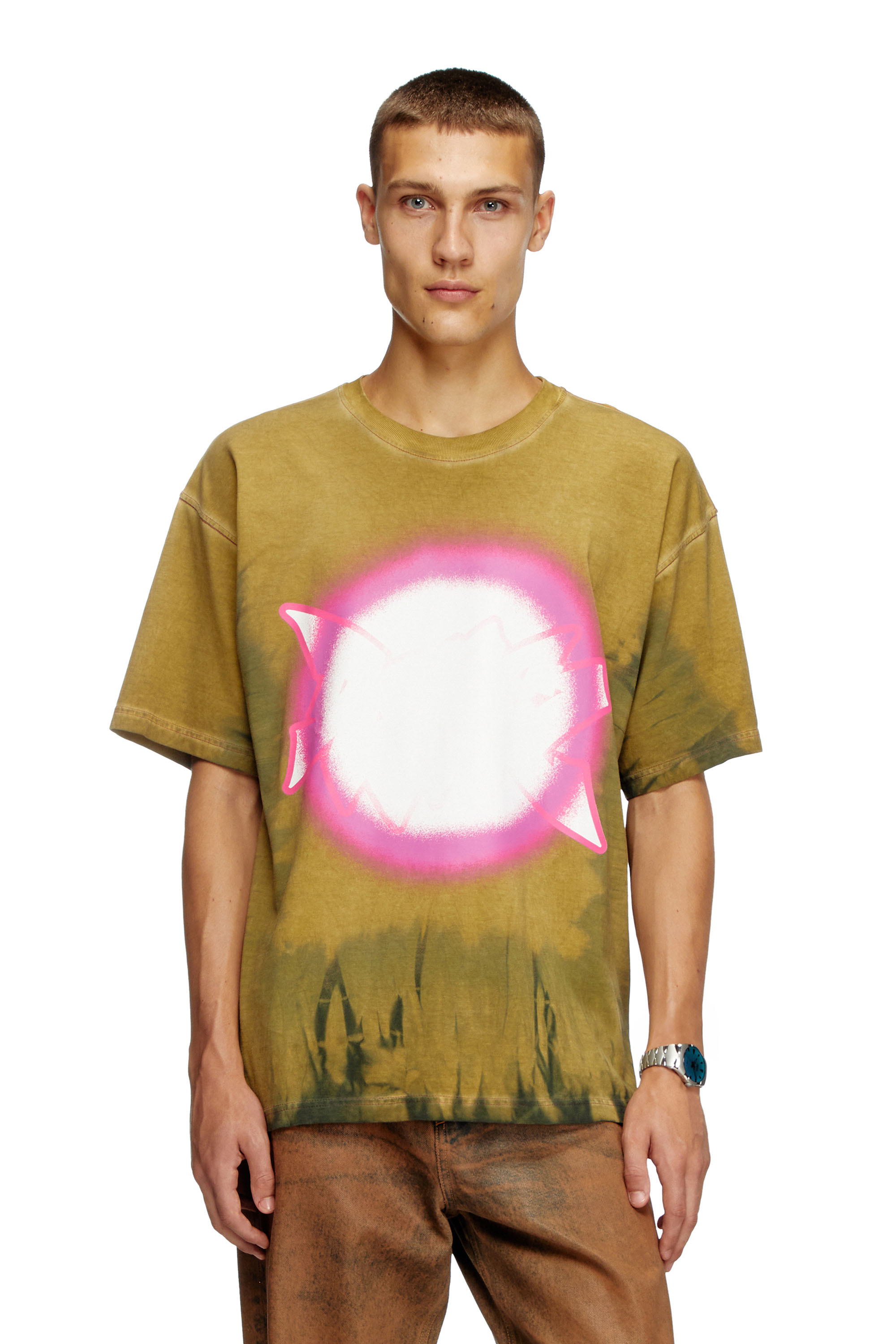 Diesel - T-BOXT-R24, Male's Tie-dye T-shirt with spotlight print in Light Brown - 1