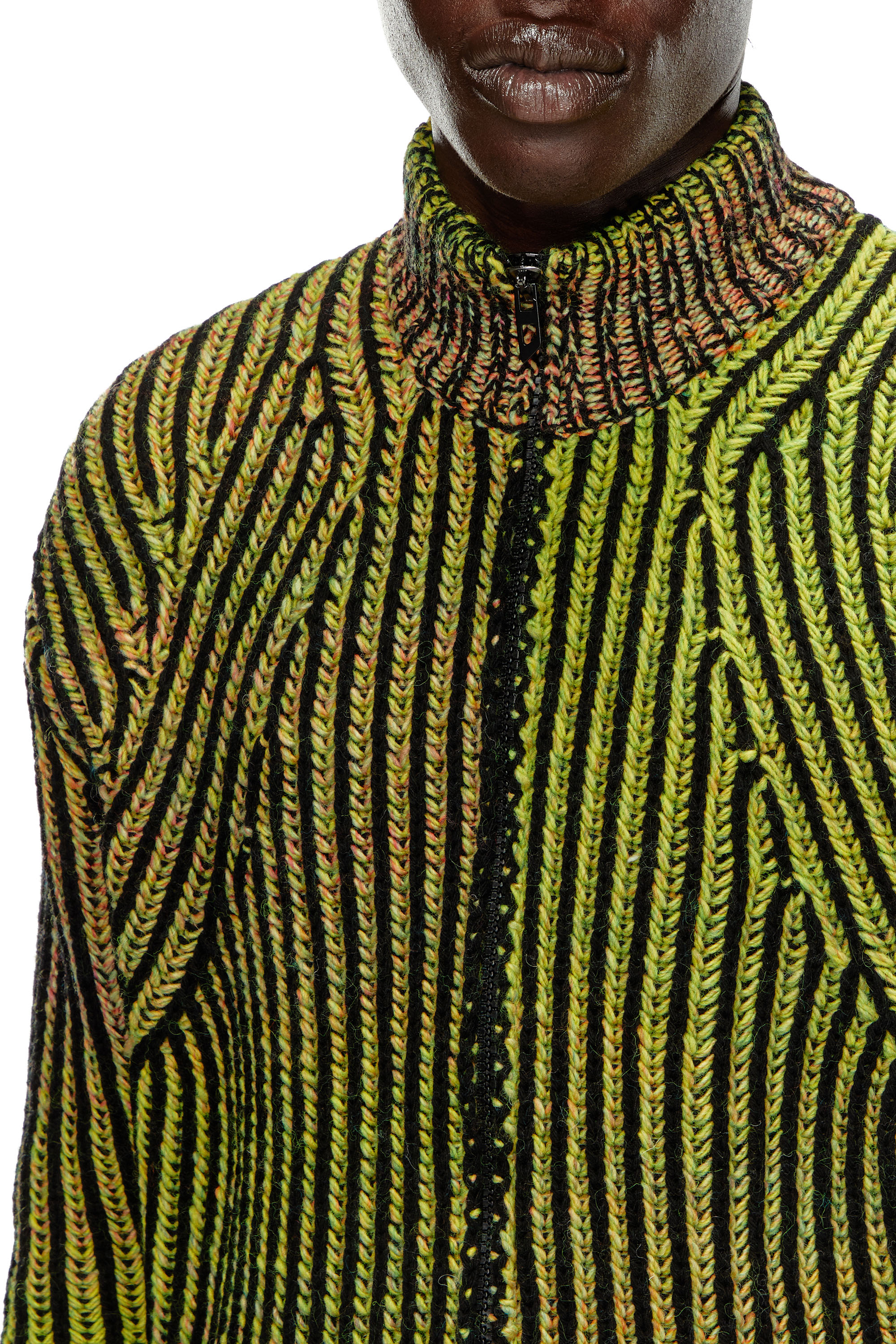 Diesel - K-OAKLAND-ZIP, Male's Striped ribbed zip-up cardigan in Green - 3