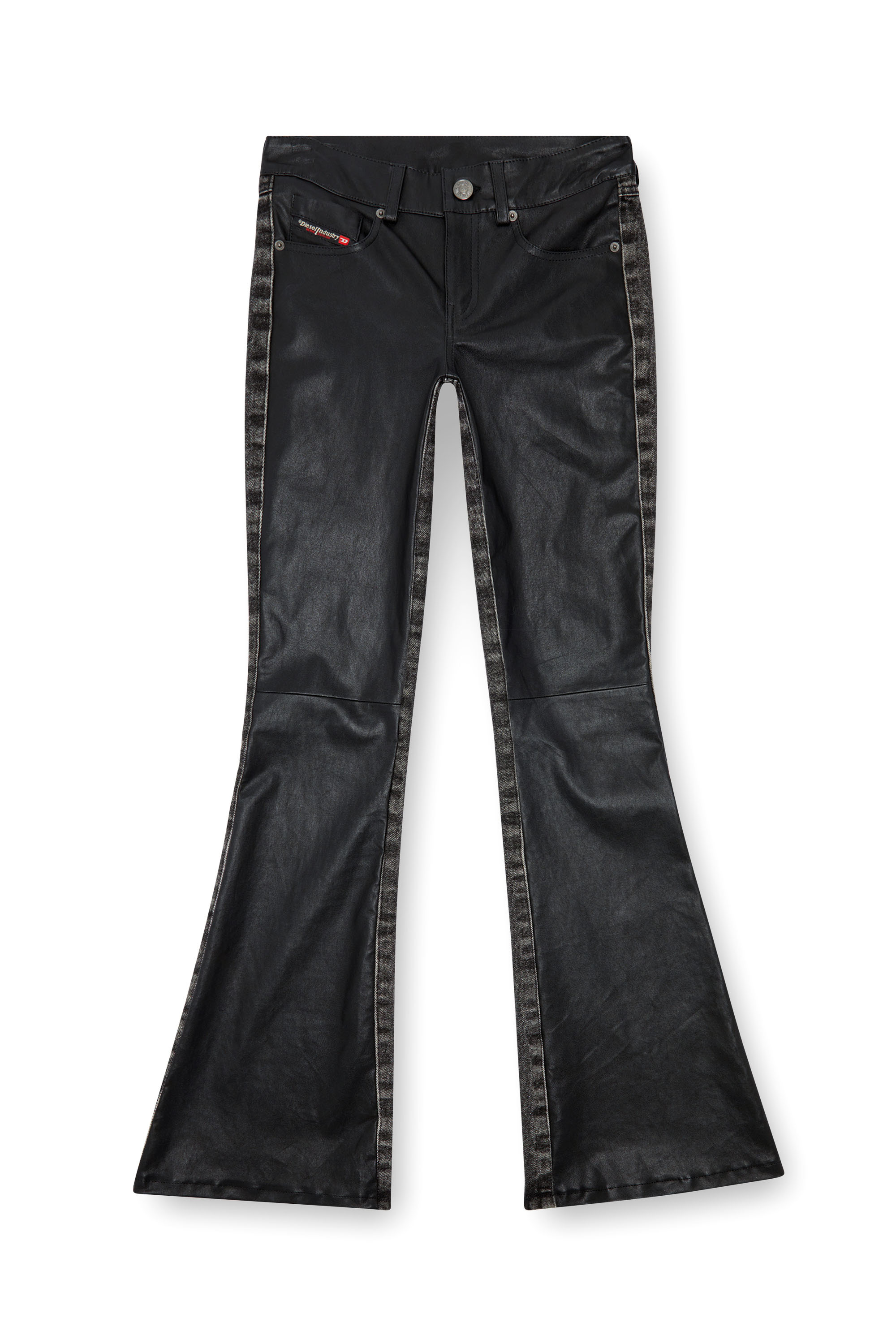 Diesel - L-OVELY, Pantalon bootcut en cuir et denim Femme in Noir - 5