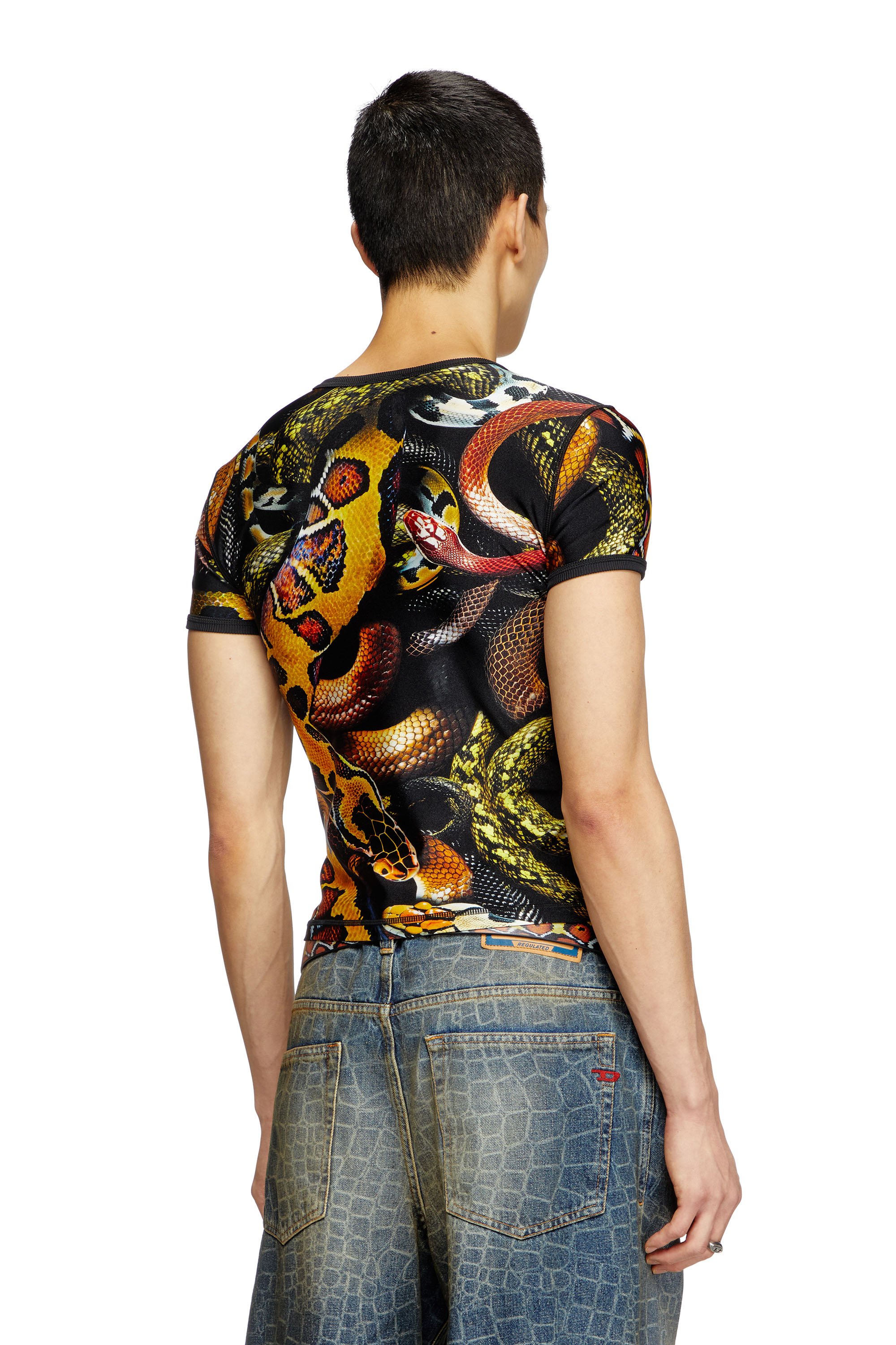 Diesel - CL-T-UNCLE-SNAKE, T-shirt en lycra avec imprimé serpent all-over Mixte in Polychrome - 3