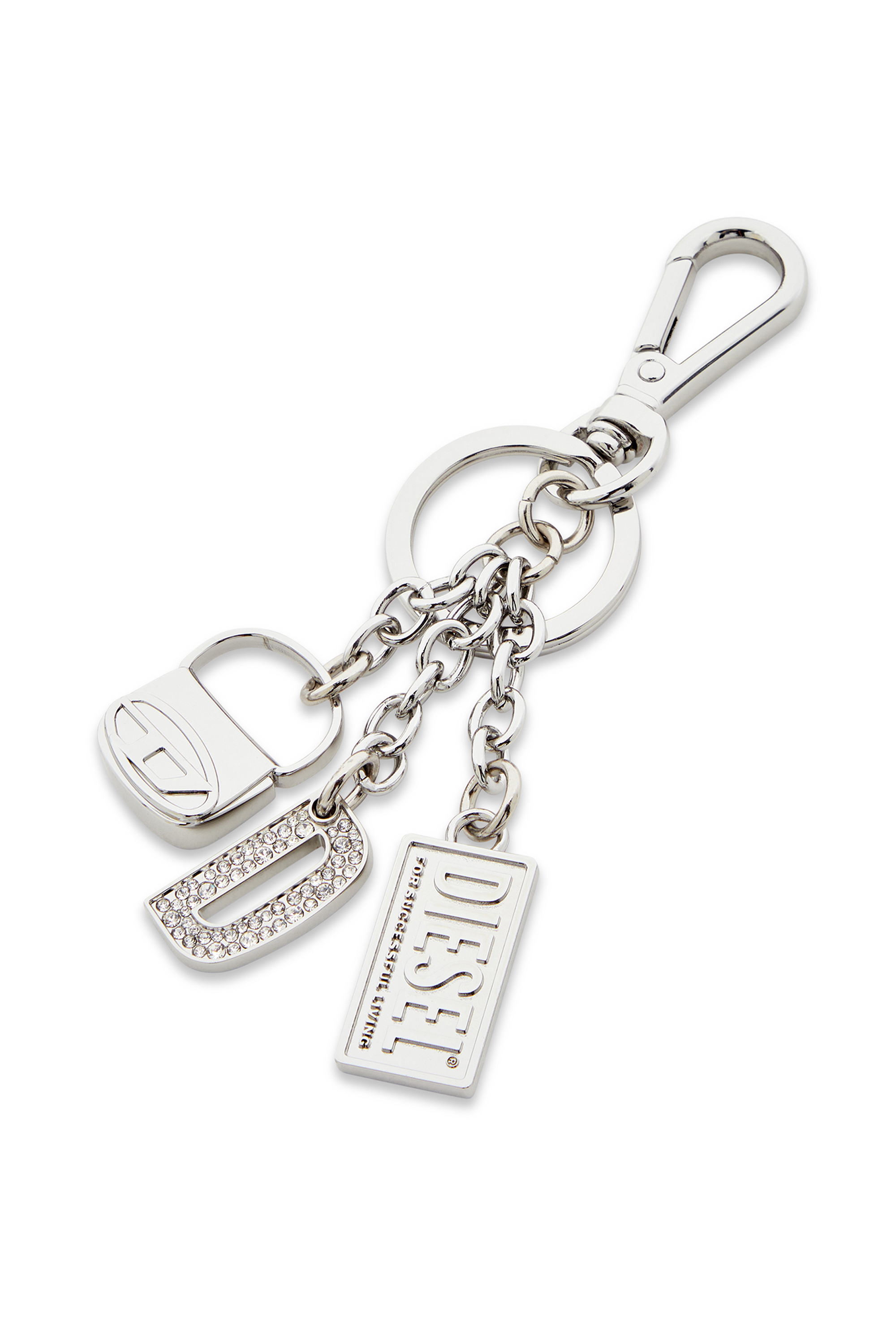 Diesel - 1DR KEY MULTICHARM, Female's Metal keyring with logo charms in Silver - 2