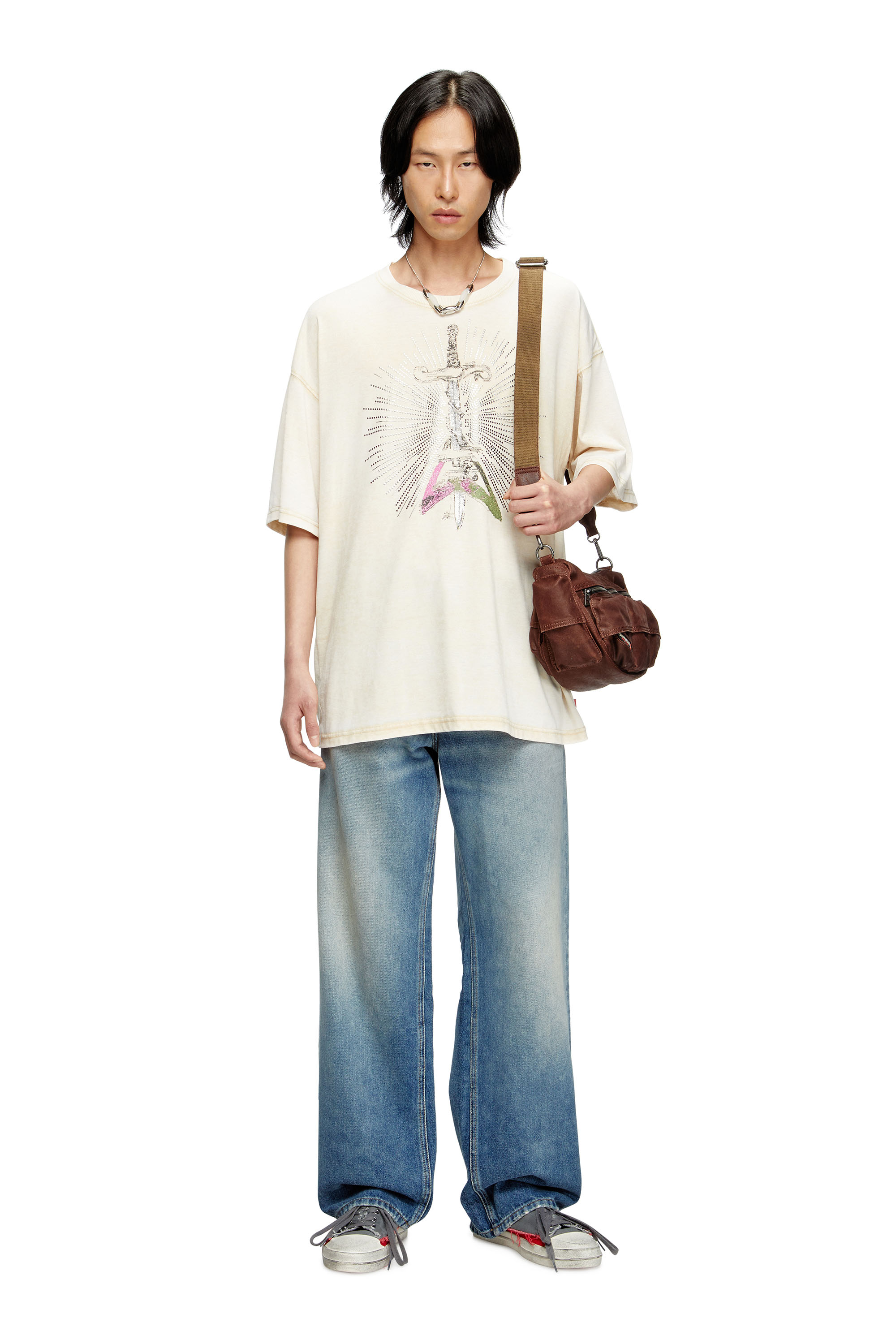 Diesel - T-BOXT-T18, Male's T-shirt with sword print in Beige - 2