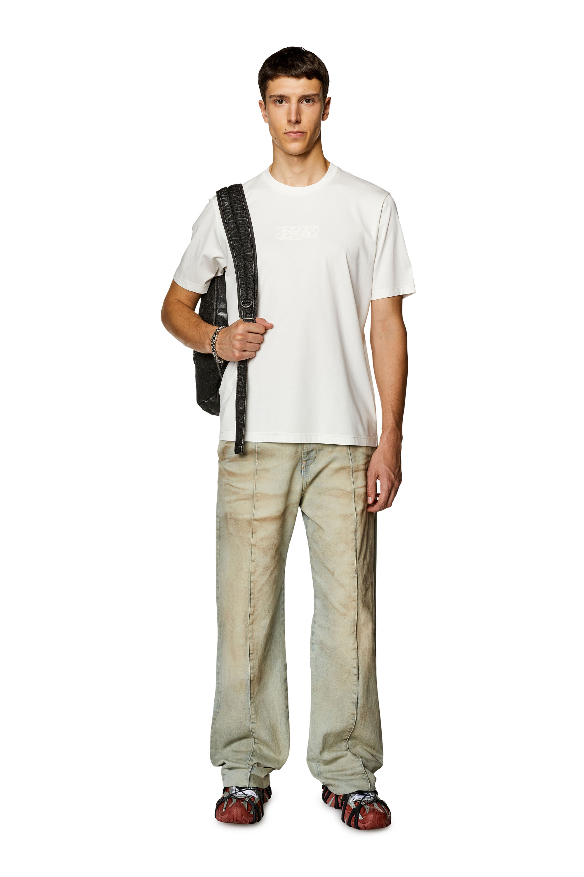 Diesel - T-MUST-SLITS-N, Homme T-shirt en coton mercerisé avec logo imprimé in Blanc - Image 3