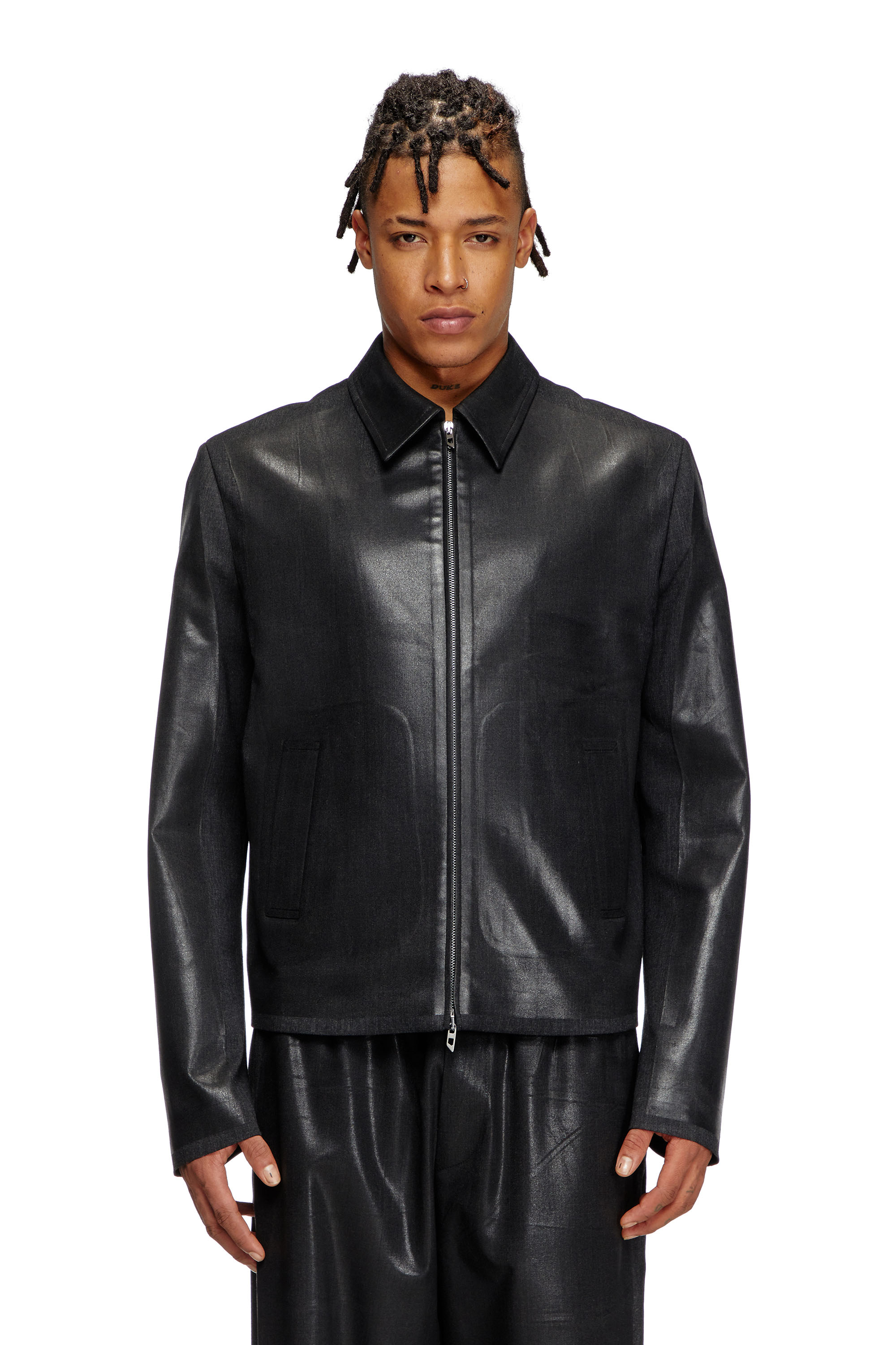 Diesel - J-KANE, Veste coach en laine fraiche enduite Homme in Noir - 1