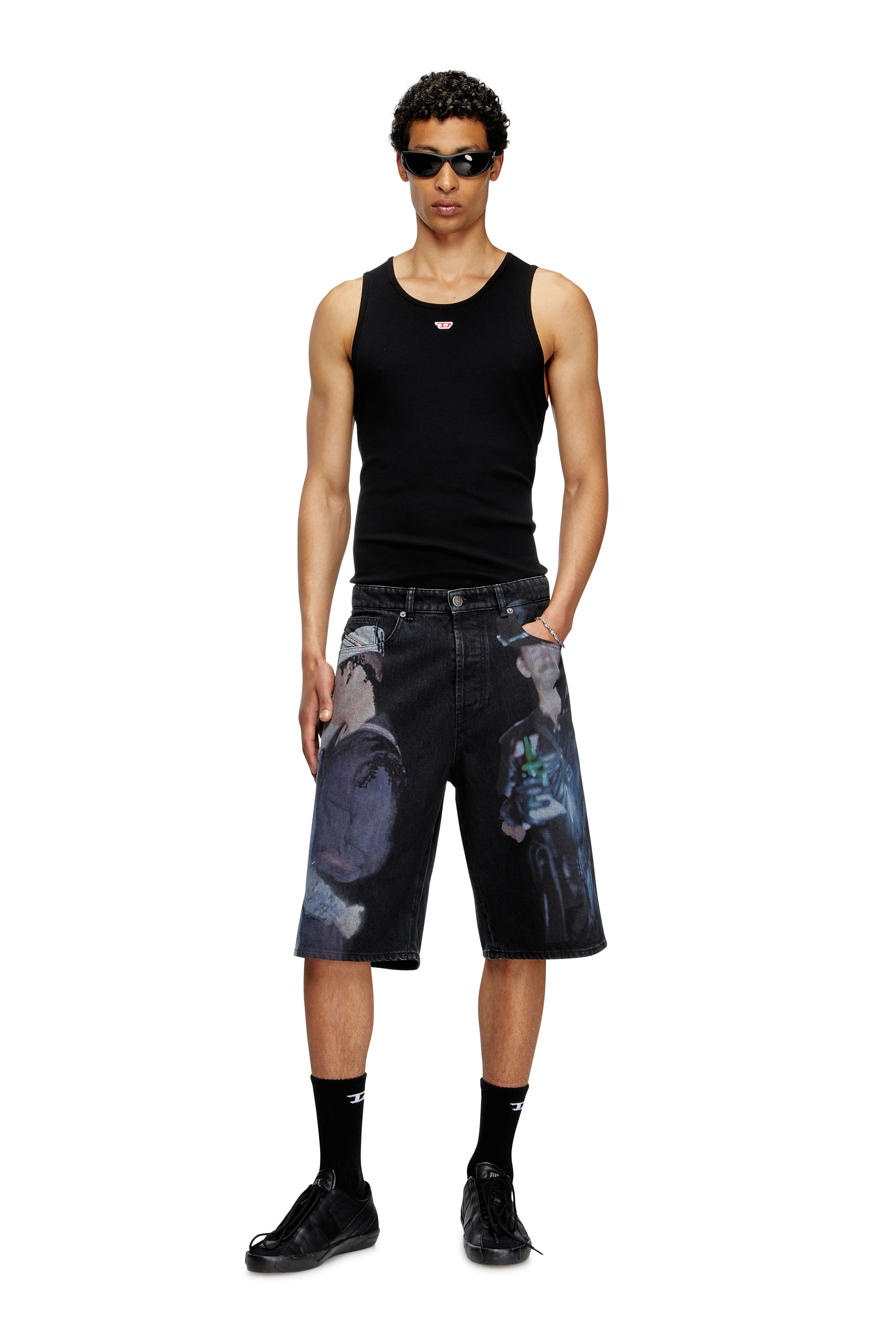Diesel - PR-D-RIXFORD-S, Short en denim avec imprimé multicolore Mixte in Noir - 1