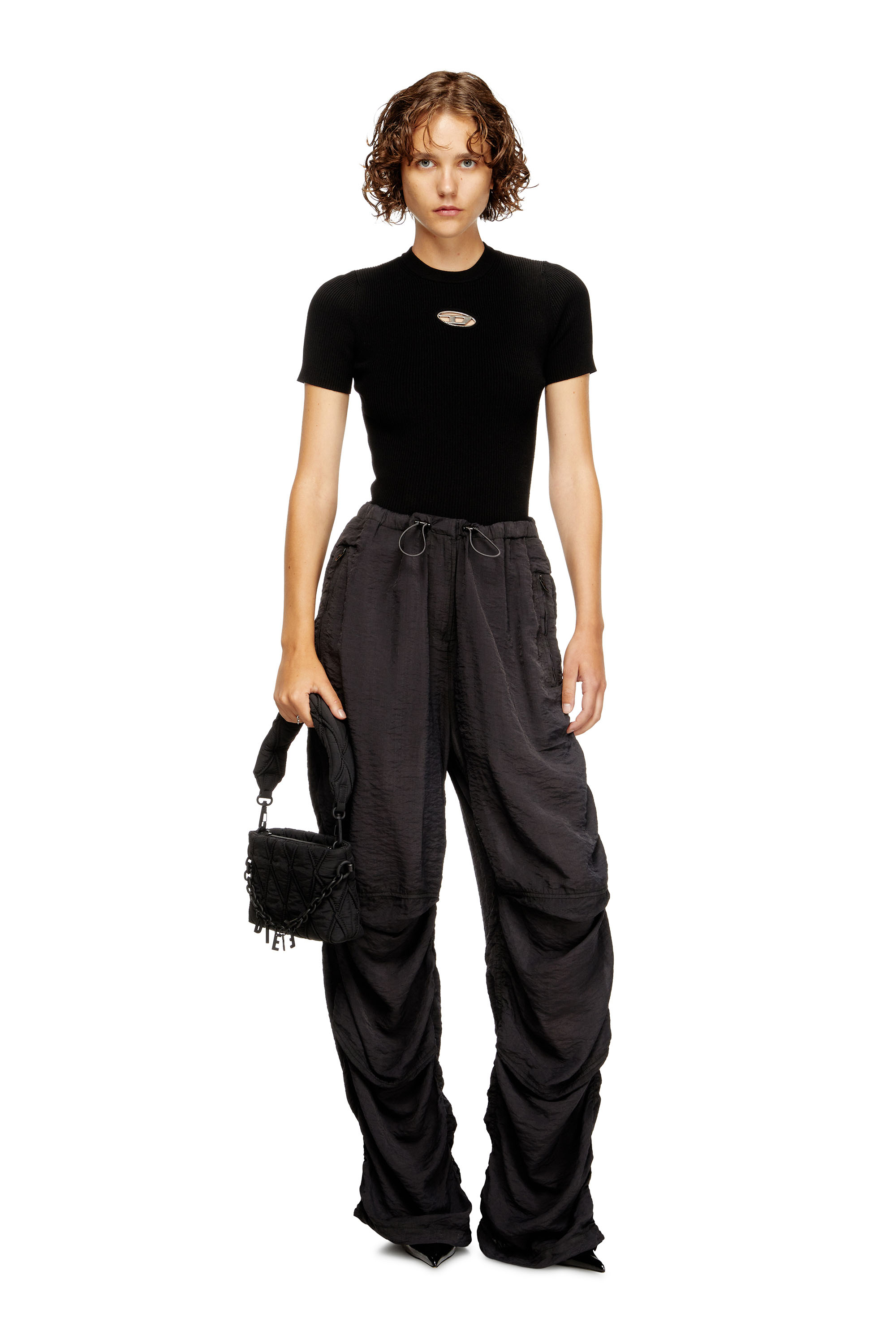 Diesel - M-VALARI-SS, Female's Short-sleeve jumper with metal Oval D in Black - 2