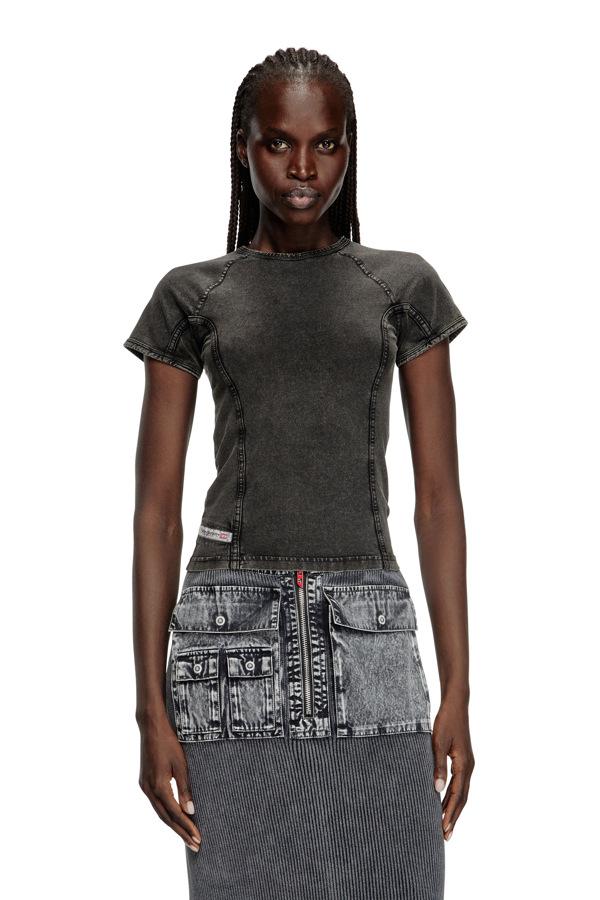 Diesel - T-LYNNE, Female's Denim-effect top in stretch jersey in Black - 1