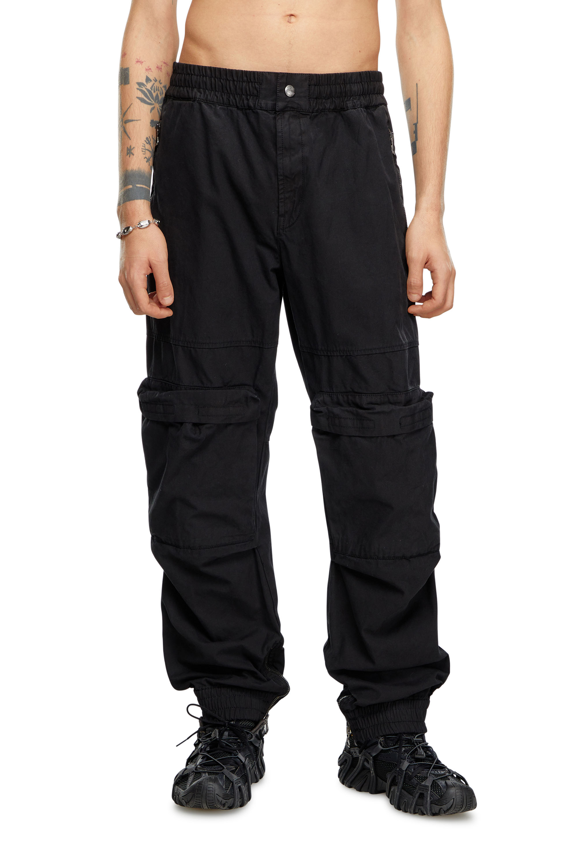 Diesel - P-BEECK, Male's Cargo pants in faded organic cotton in Black - 1