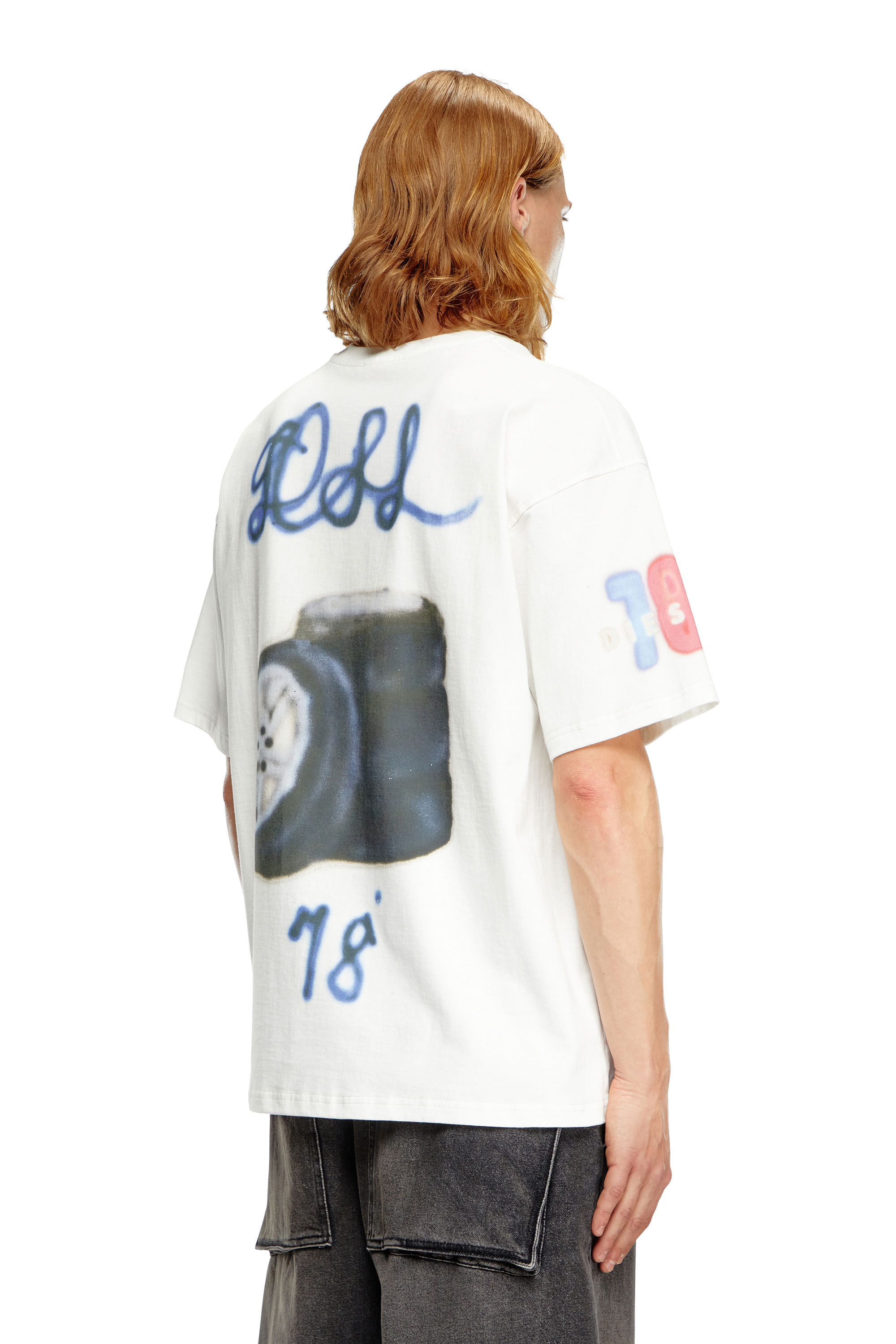 Diesel - T-BOXT-Q19, Male's T-shirt with logo and tyre print in White - 3